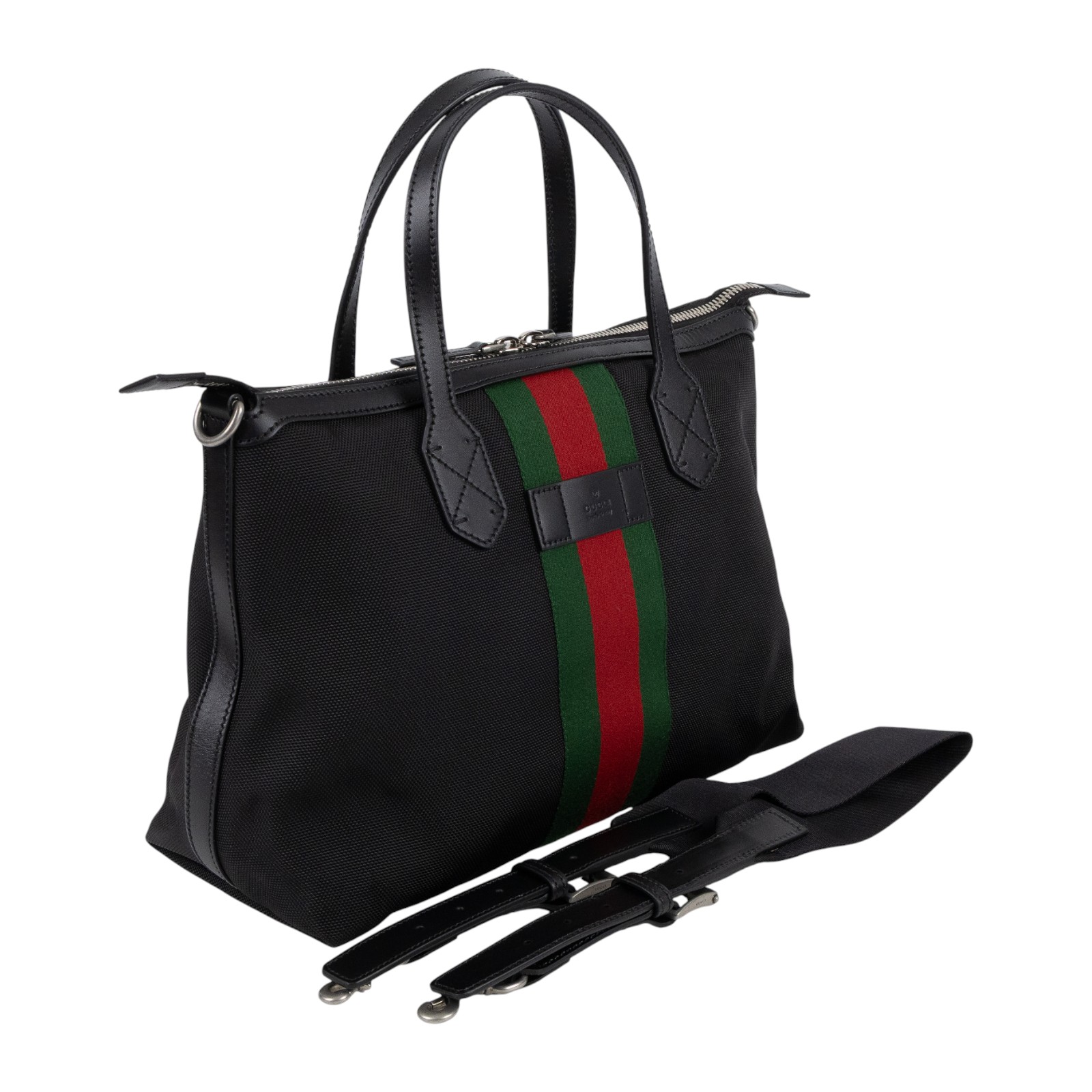 古馳 GUCCI 紅綠織帶 手提包 肩背包 630923 KWT7N 黑帆布2WAY包 防塵袋/購買證明/背帶