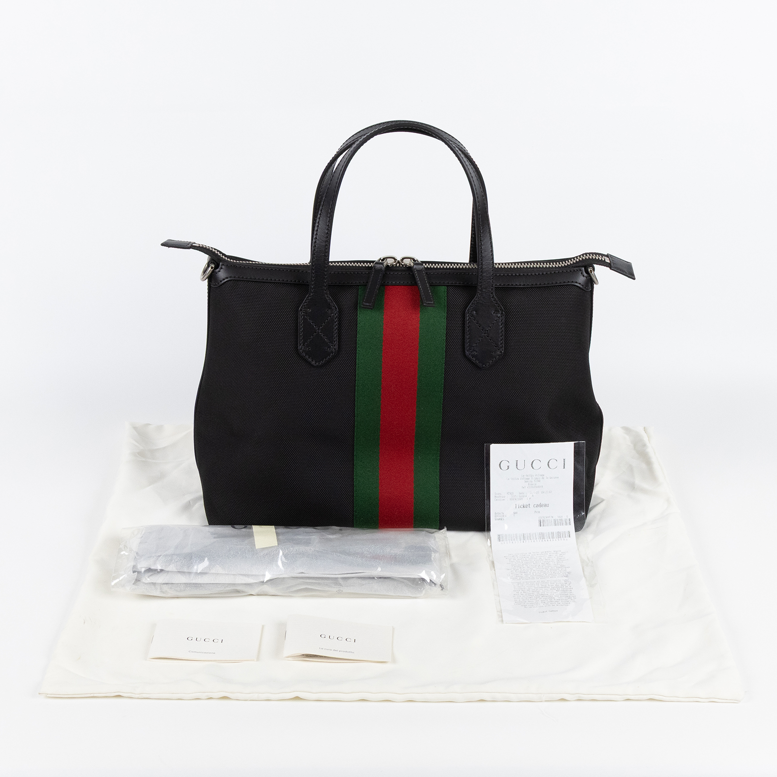 古馳 GUCCI 紅綠織帶 手提包 肩背包 630923 KWT7N 黑帆布2WAY包 防塵袋/購買證明/背帶