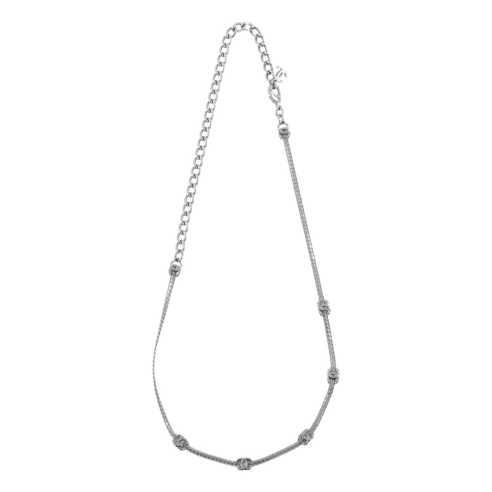 香奈兒 CHANEL CC LOGO choker 項鍊 ABE255 B18058ABE255/A24B 銀色7P LOGO項鍊 原廠盒子/購買證明影本