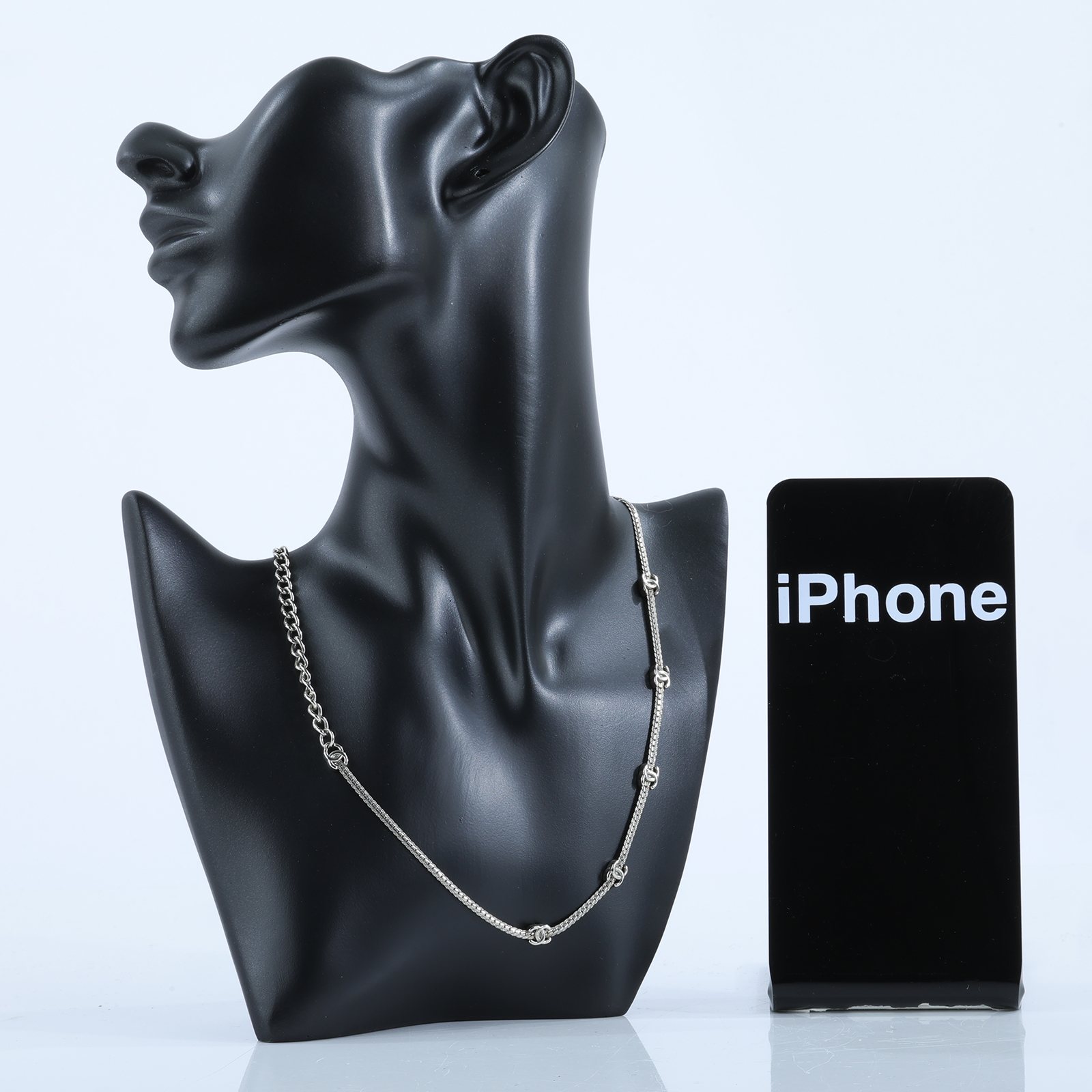 香奈兒 CHANEL CC LOGO choker 項鍊 ABE255 B18058ABE255/A24B 銀色7P LOGO項鍊 原廠盒子/購買證明影本