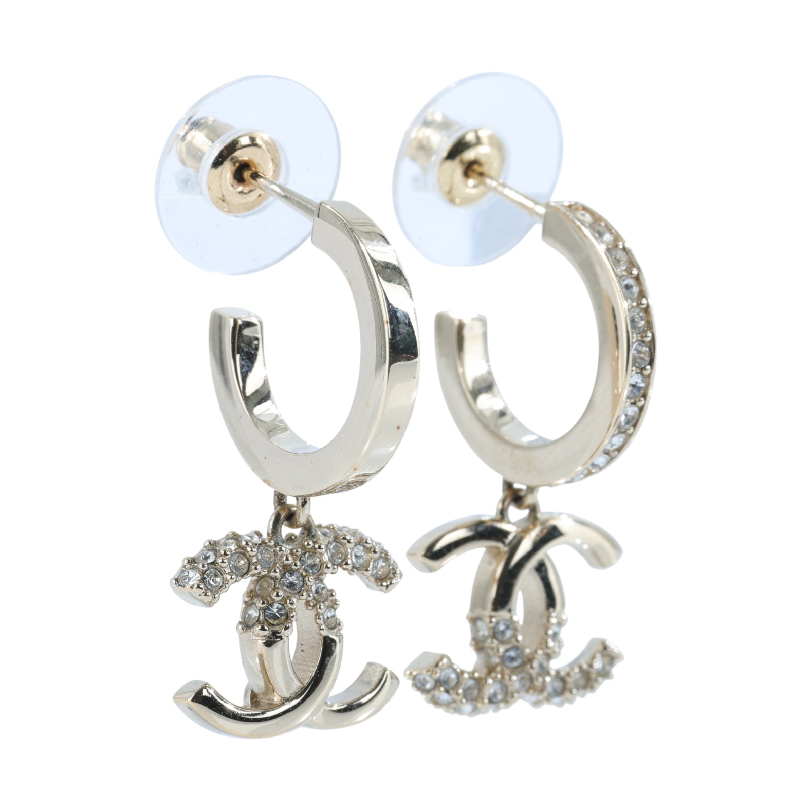 香奈兒 CHANEL CC LOGO 水鑽 耳環 耳釘 L22 K 金LOGO半水鑽耳環 原廠盒子/內襯