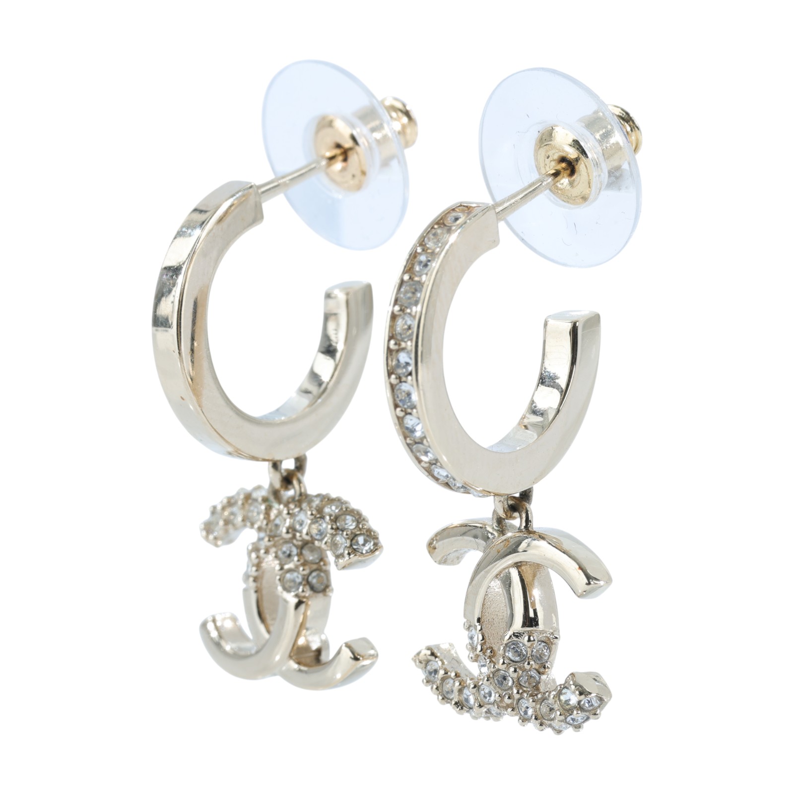 香奈兒 CHANEL CC LOGO 水鑽 耳環 耳釘 L22 K 金LOGO半水鑽耳環 原廠盒子/內襯