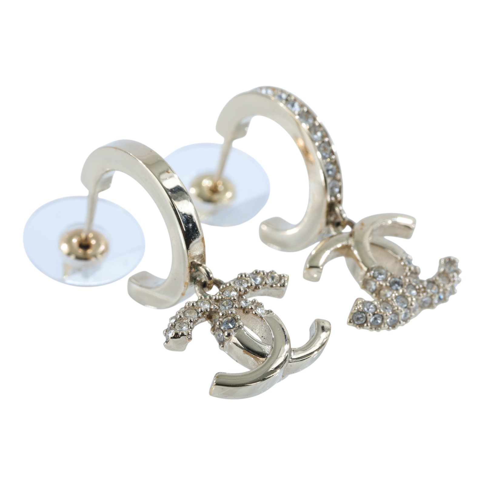 香奈兒 CHANEL CC LOGO 水鑽 耳環 耳釘 L22 K 金LOGO半水鑽耳環 原廠盒子/內襯