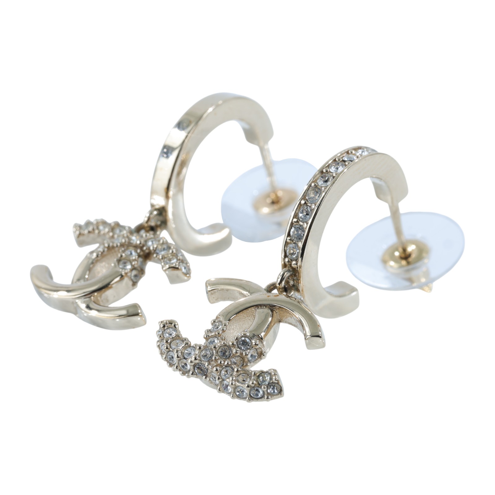 香奈兒 CHANEL CC LOGO 水鑽 耳環 耳釘 L22 K 金LOGO半水鑽耳環 原廠盒子/內襯