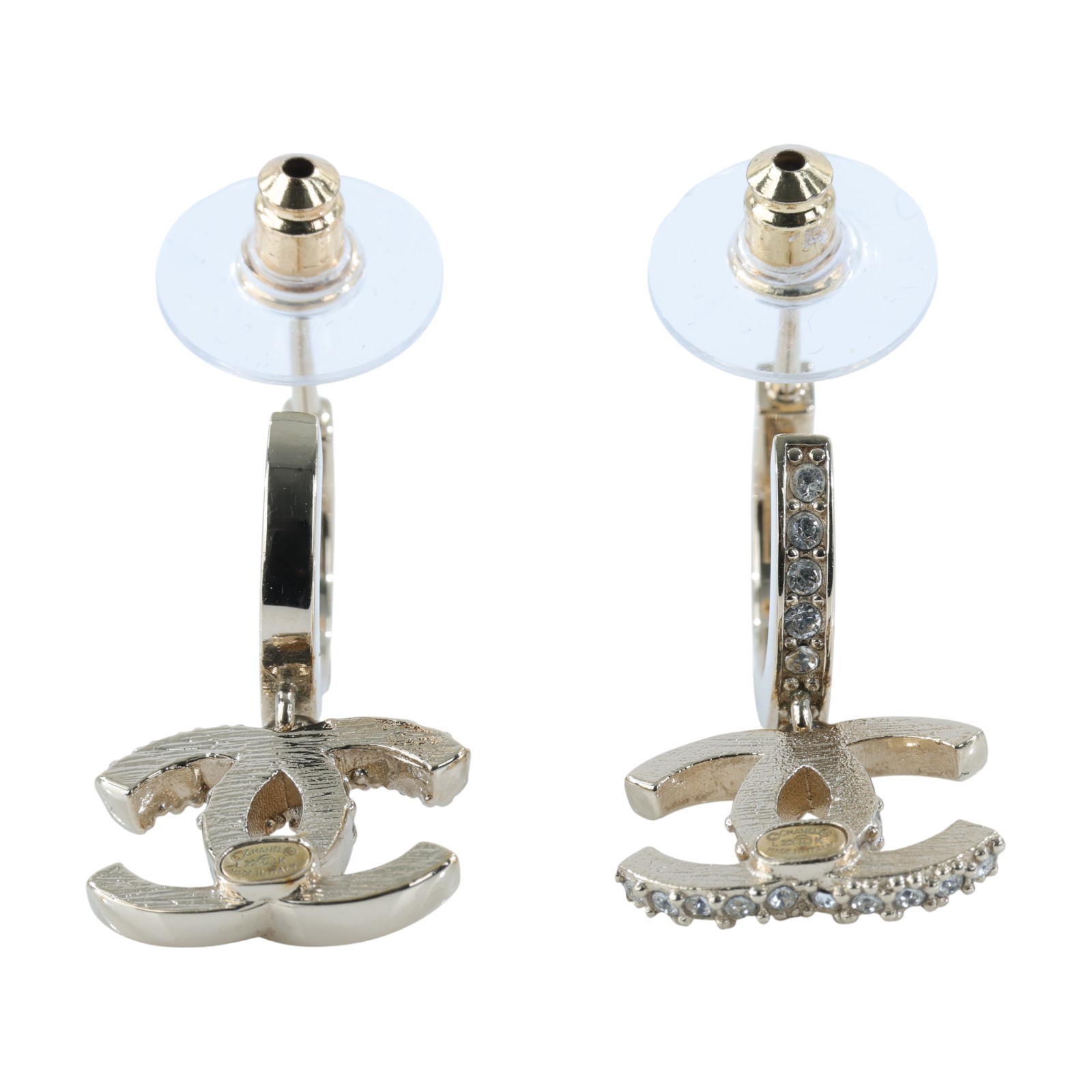 香奈兒 CHANEL CC LOGO 水鑽 耳環 耳釘 L22 K 金LOGO半水鑽耳環 原廠盒子/內襯