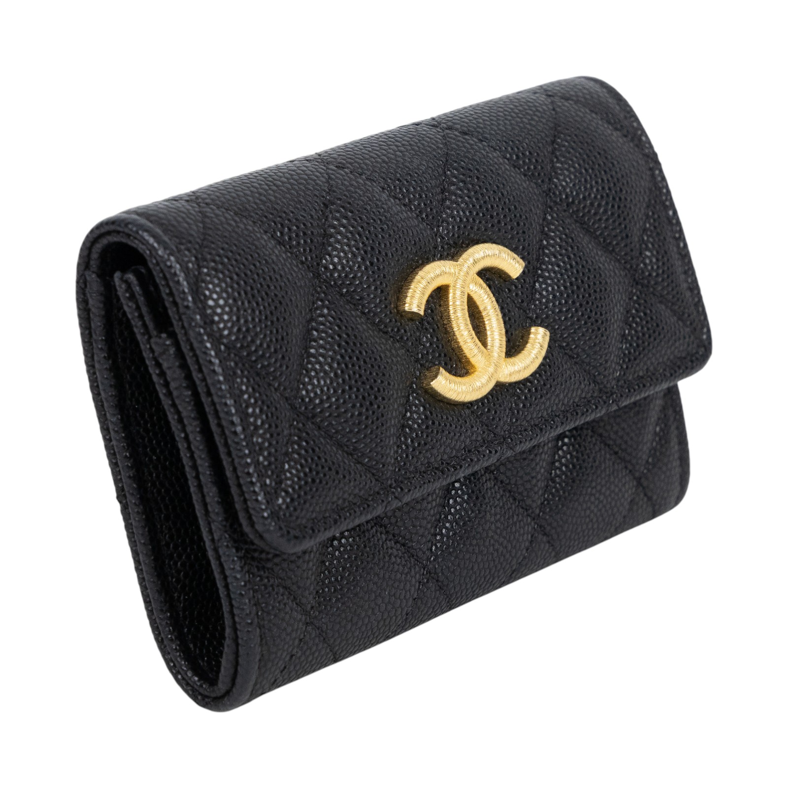 香奈兒 CHANEL 菱格 口蓋 卡夾 AP3523 晶片款 黑荔枝金雙C卡包 原廠盒子/防塵袋