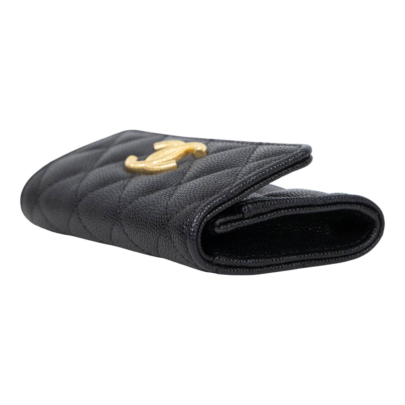 香奈兒 CHANEL 菱格 口蓋 卡夾 AP3523 晶片款 黑荔枝金雙C卡包 原廠盒子/防塵袋