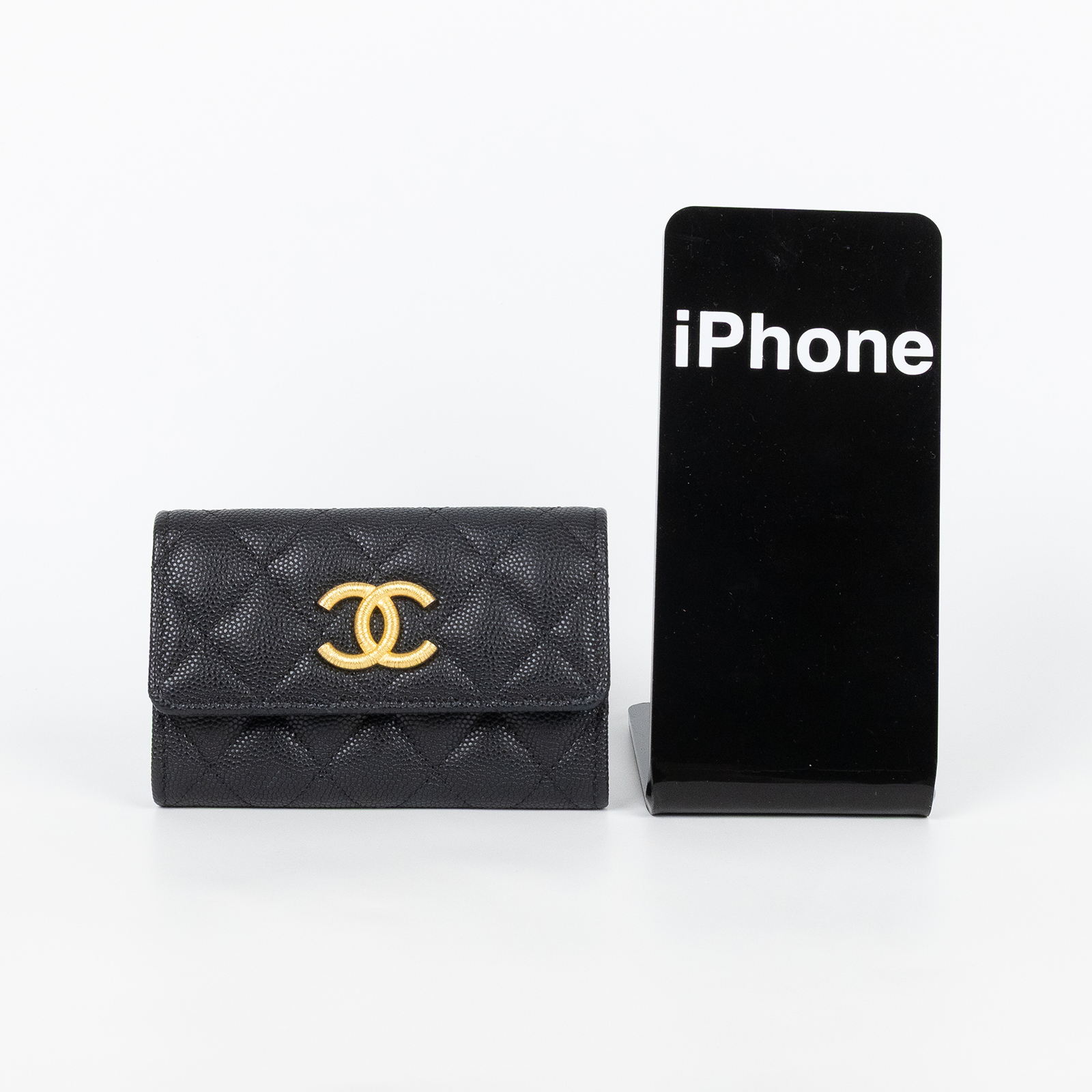 香奈兒 CHANEL 菱格 口蓋 卡夾 AP3523 晶片款 黑荔枝金雙C卡包 原廠盒子/防塵袋