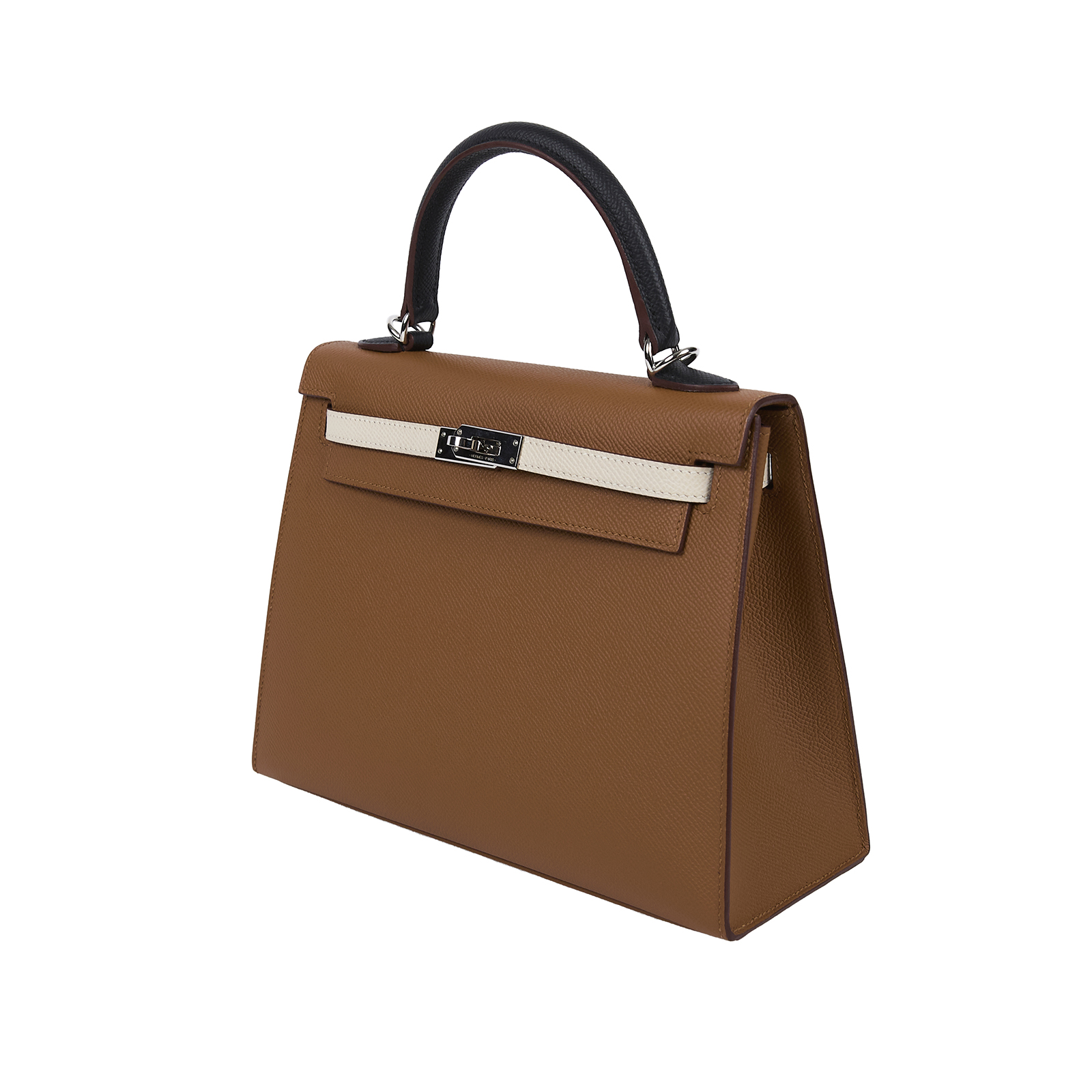 愛馬仕 Hermes Kelly Bag 凱莉包 25 KL25 B刻 金棕銀扣拚色KELLY 25 B刻 防塵袋/鎖組/背帶