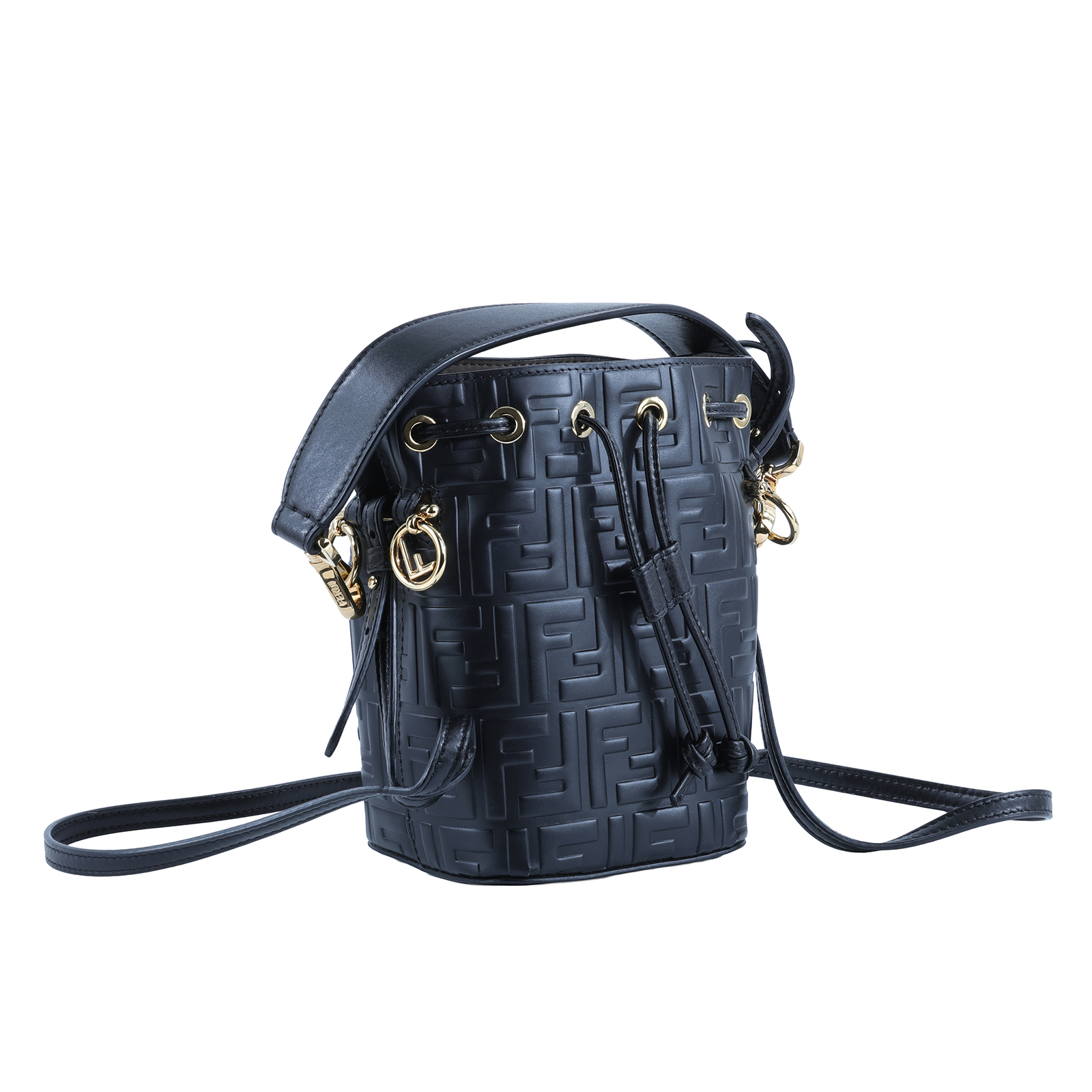 芬迪 FENDI Mon Tresor 皮革 迷你 手袋 8BS010A3ZG 黑FF水桶包MINI 防塵袋