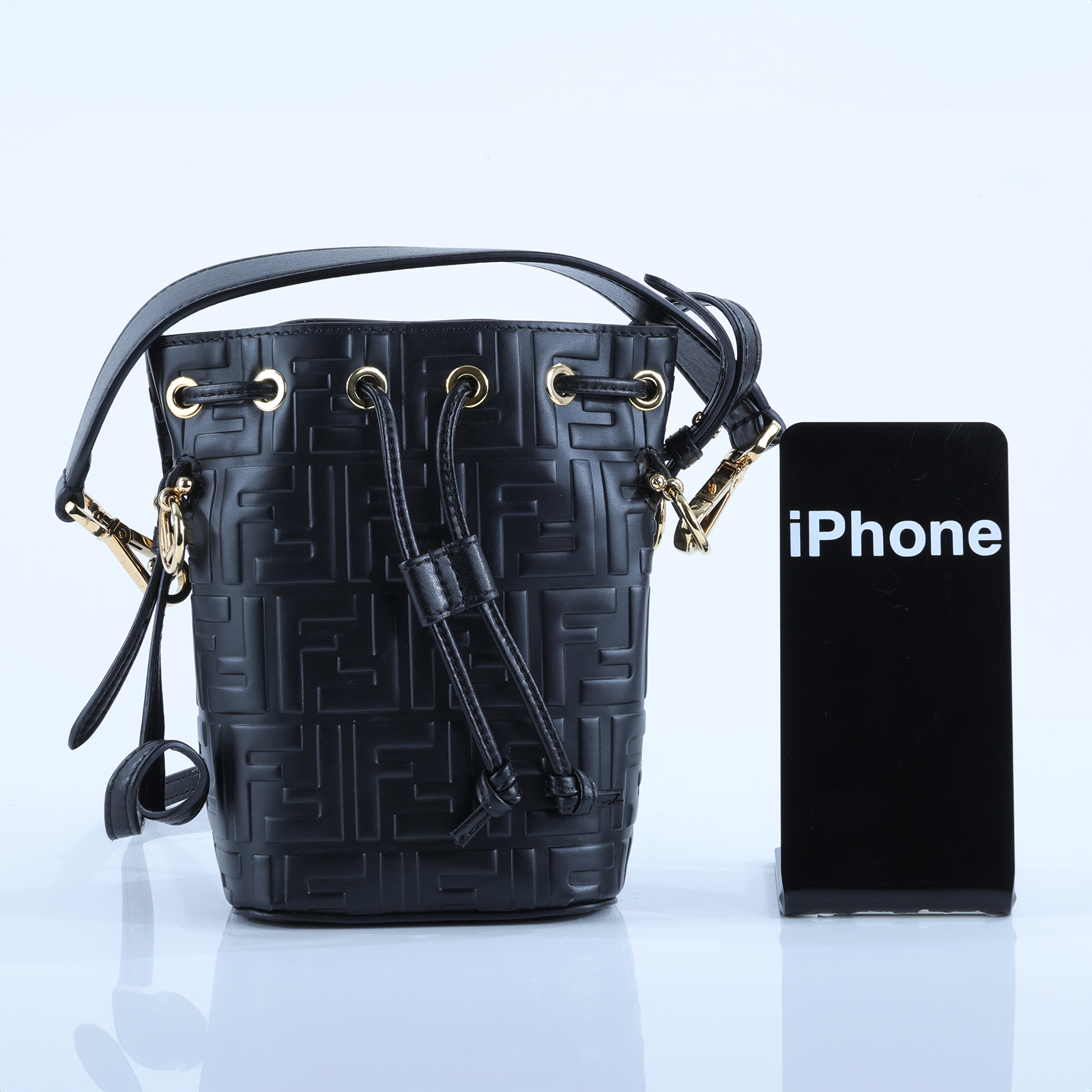 芬迪 FENDI Mon Tresor 皮革 迷你 手袋 8BS010A3ZG 黑FF水桶包MINI 防塵袋