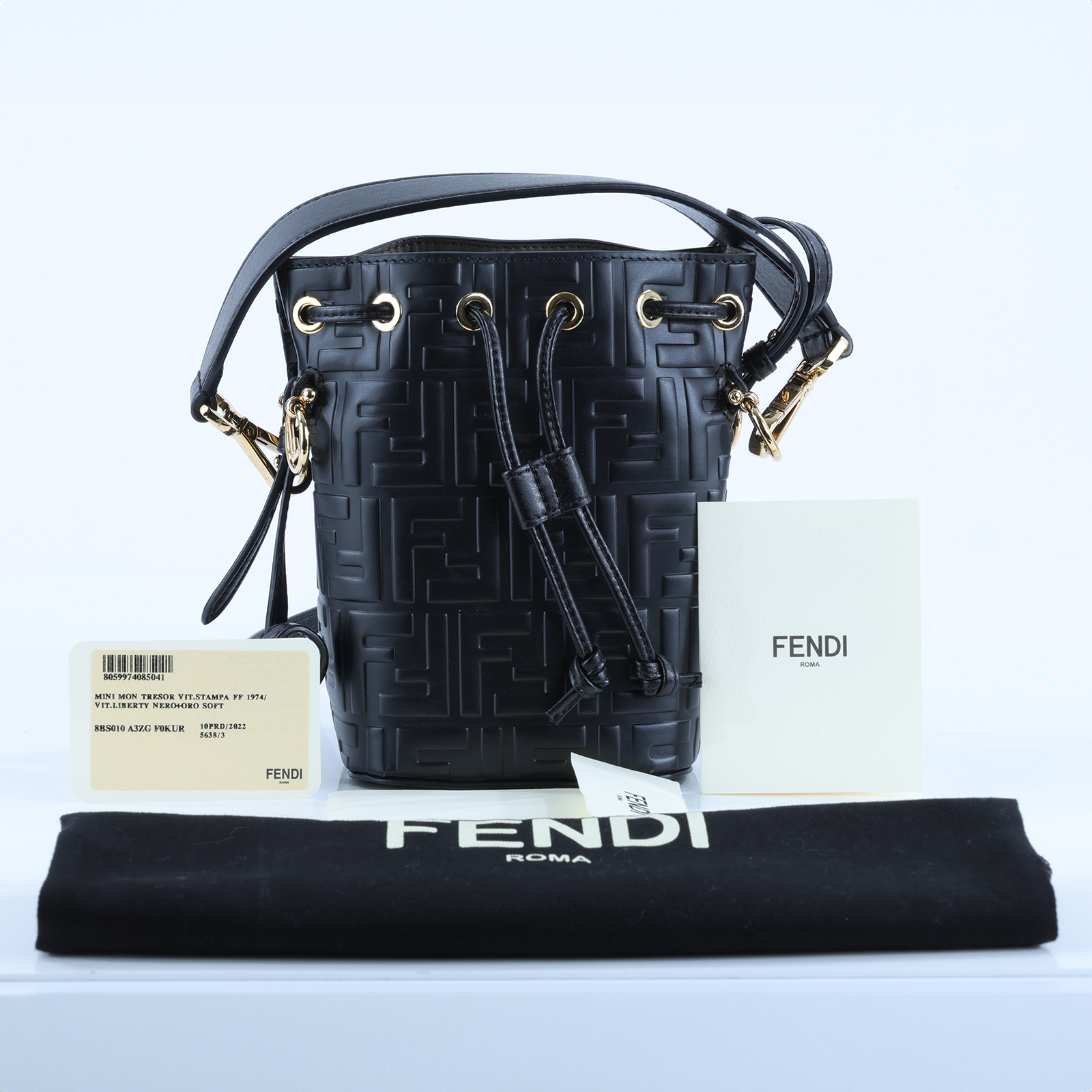 芬迪 FENDI Mon Tresor 皮革 迷你 手袋 8BS010A3ZG 黑FF水桶包MINI 防塵袋