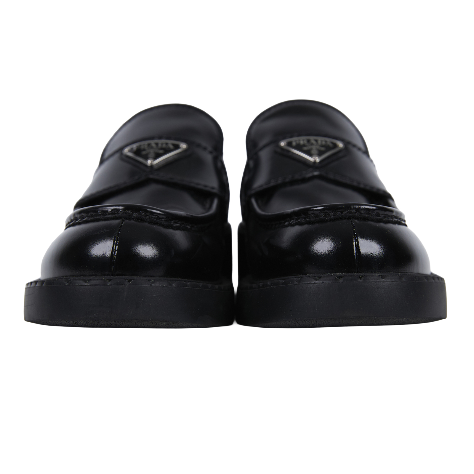 普拉達 PRADA Chocolate 拋光皮革 無帶便鞋 2DE127_055_425 黑LOGO鐵牌厚底樂福鞋 原廠盒子防塵袋