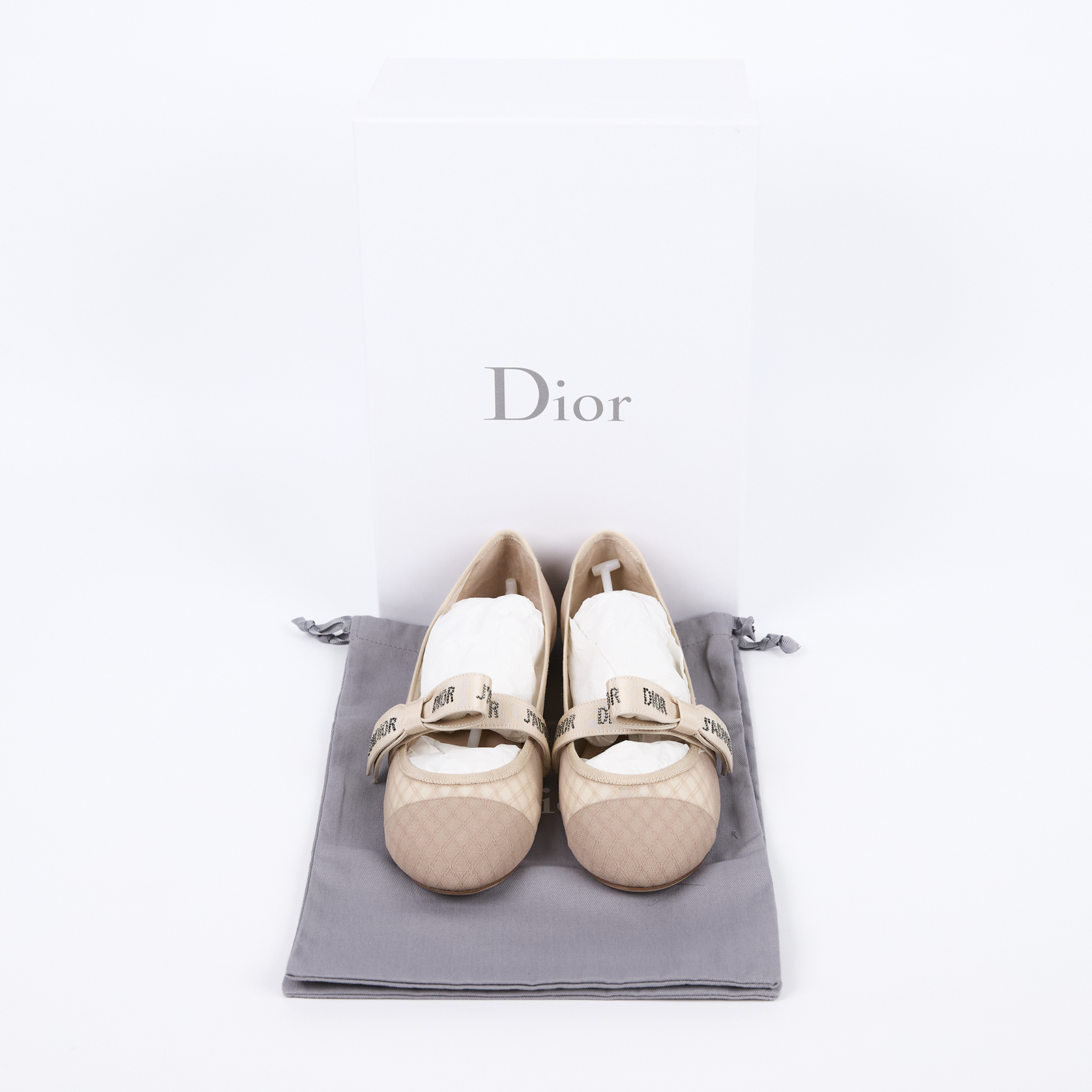 迪奧 CHRISTIAN DIOR JAdior 網布芭蕾舞鞋  粉膚透膚芭蕾舞鞋 原廠盒子