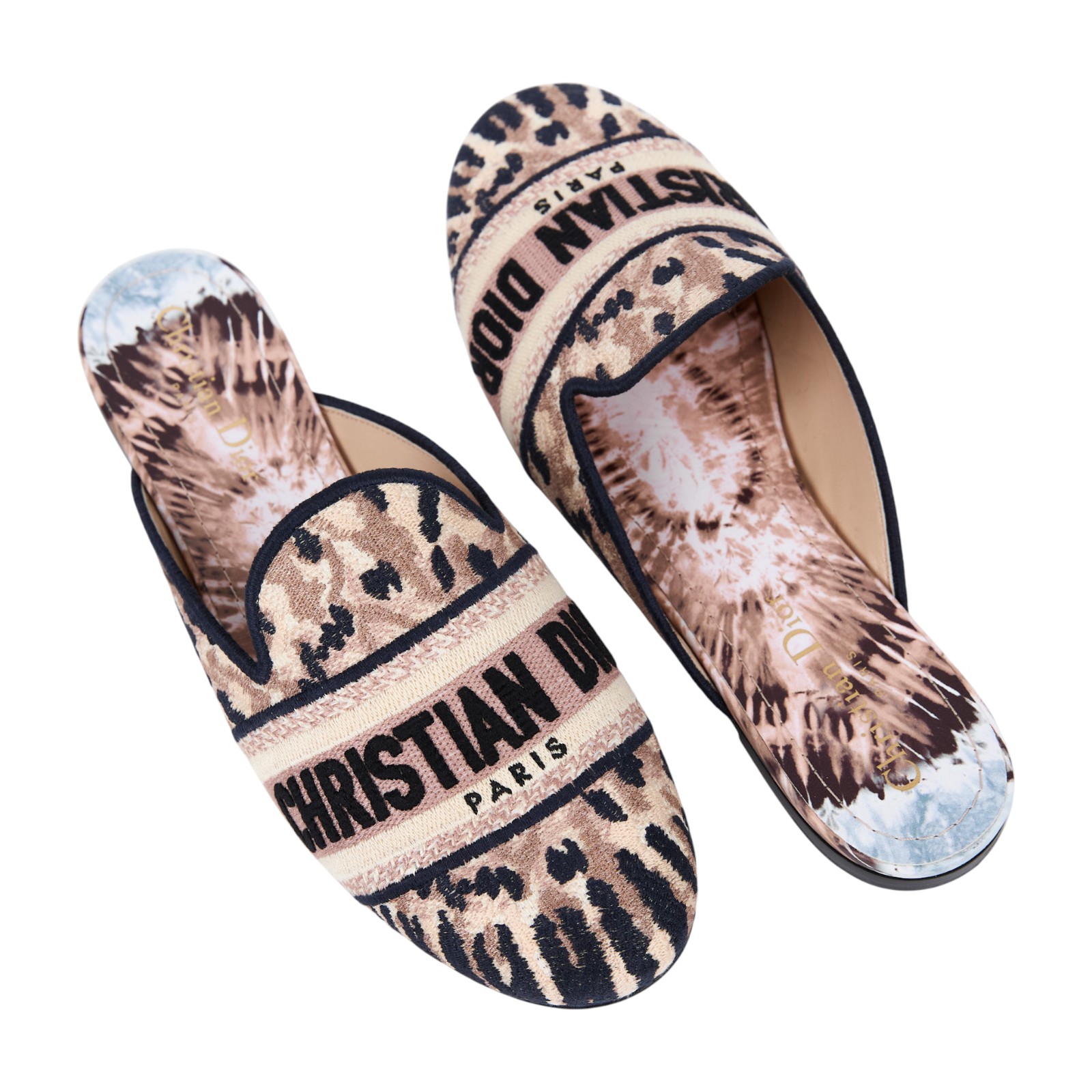 迪奧 CHRISTIAN DIOR Off 穆勒鞋  粉圖騰穆勒鞋 防塵袋/原廠盒子