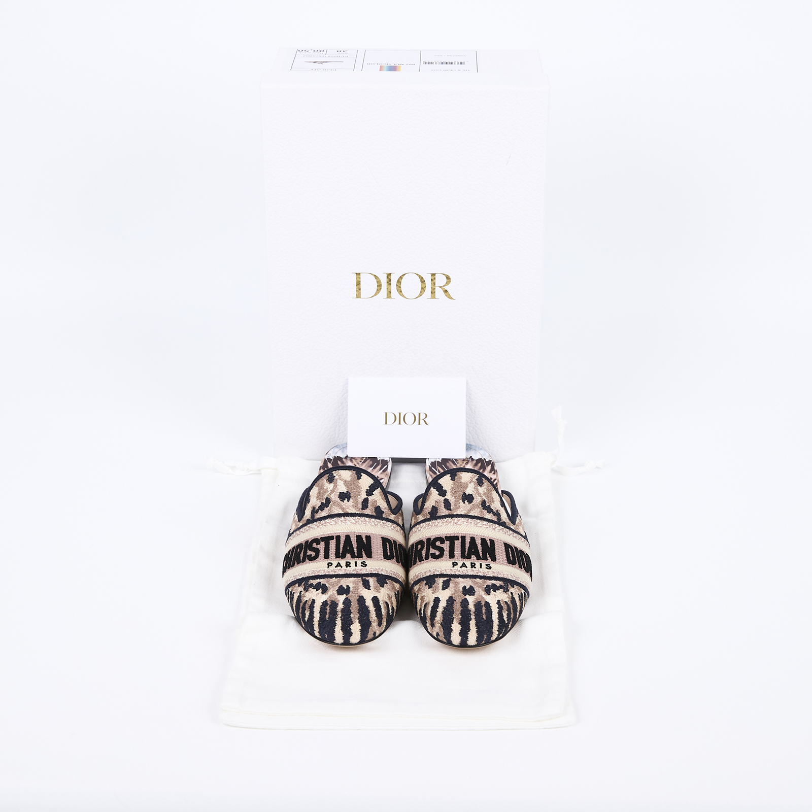 迪奧 CHRISTIAN DIOR Off 穆勒鞋  粉圖騰穆勒鞋 防塵袋/原廠盒子