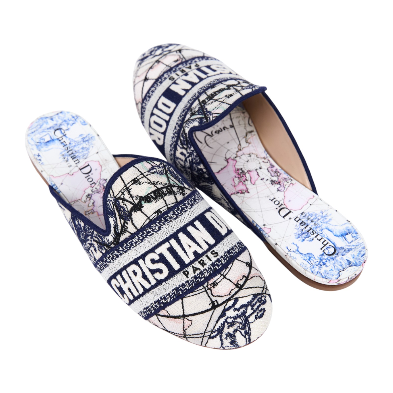 迪奧 CHRISTIAN DIOR Off 穆勒鞋  藍地圖穆勒鞋 原廠盒子/防塵袋