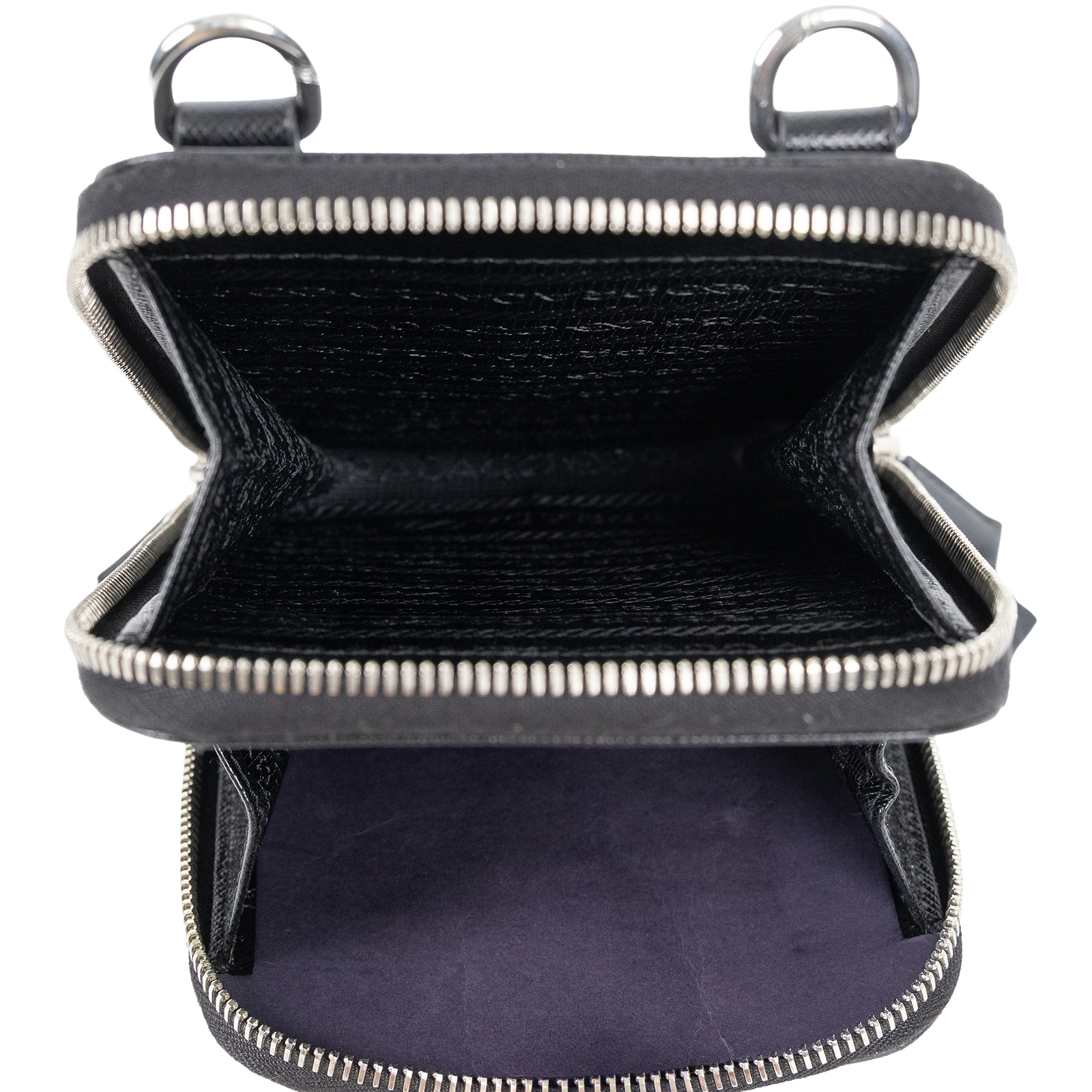 普拉達 PRADA Saffiano皮革 智能手機套 2ZH126_053 黑亮面皮革雙層肩背包 原廠盒子/保證卡