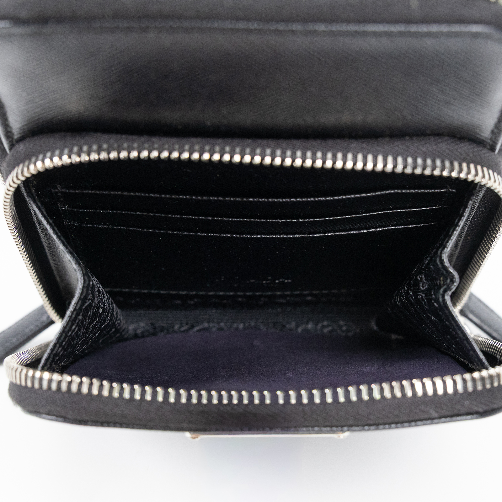 普拉達 PRADA Saffiano皮革 智能手機套 2ZH126_053 黑亮面皮革雙層肩背包 原廠盒子/保證卡