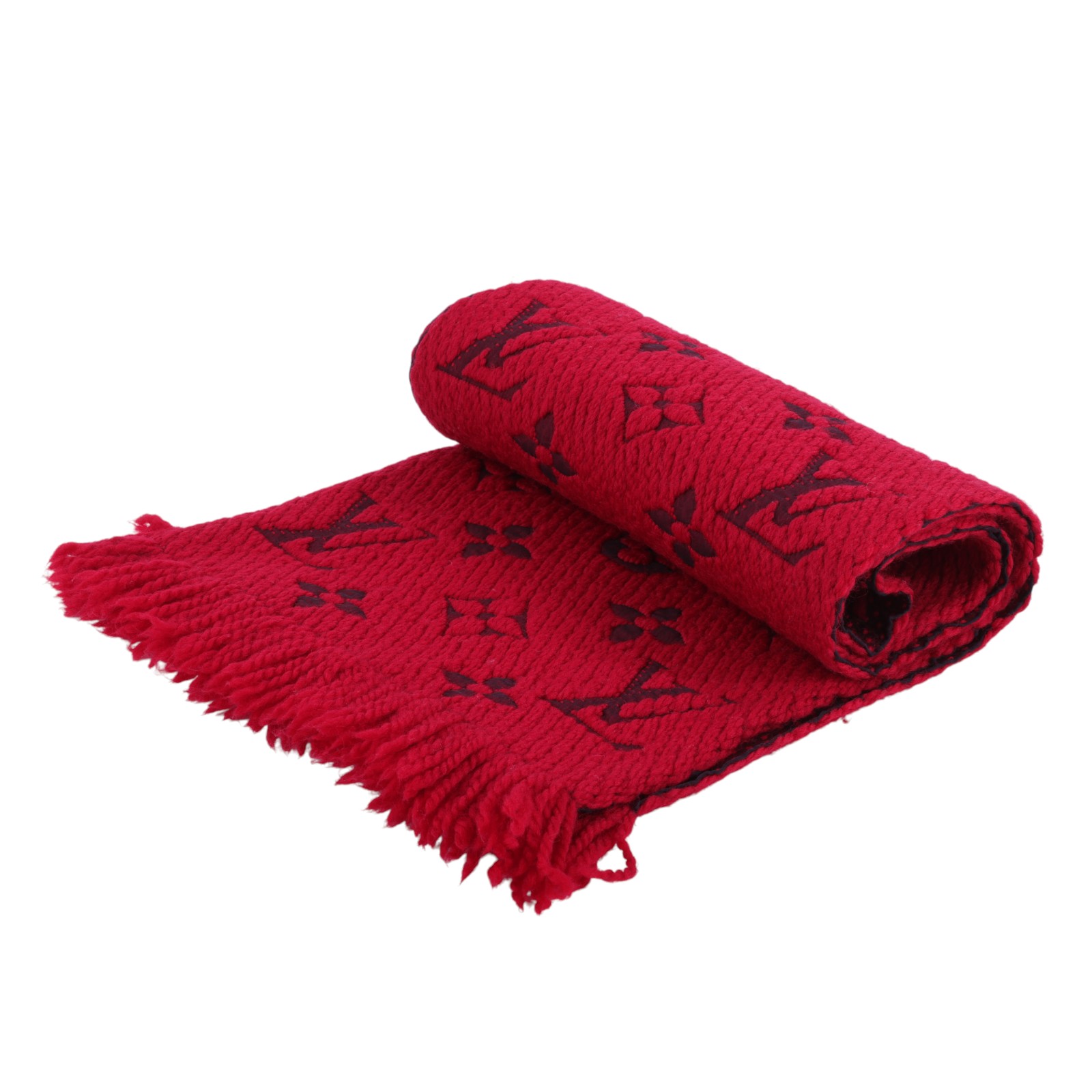 路易威登 LOUIS VUITTON Mania LOGO 老花 圍巾 M72432 紅色LOGO圍巾 原廠盒子