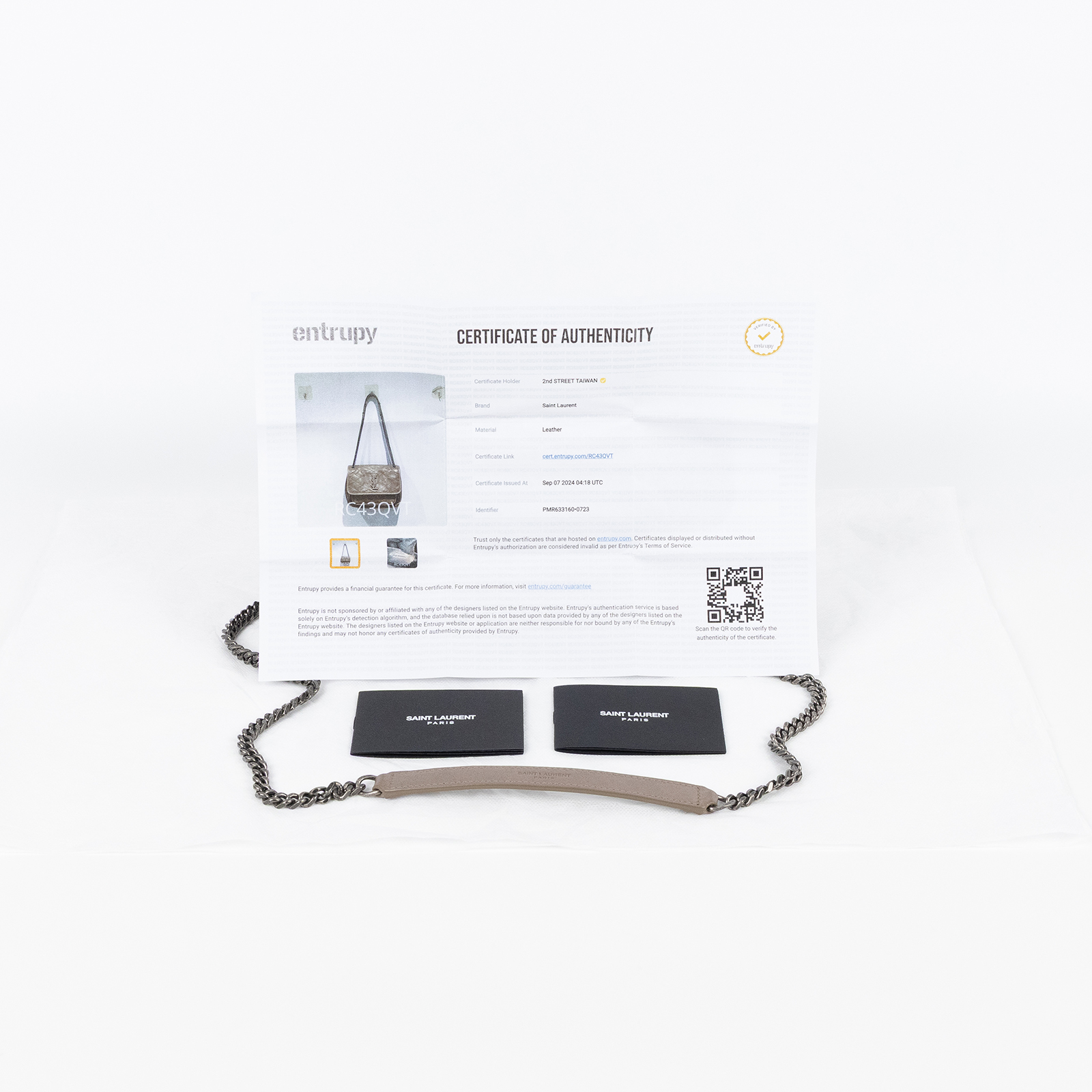 聖羅蘭 YSL SAINT LAURENT Niki 復古小牛皮 Baby 斜背 翻蓋包 6331850EN08  Entrupy鑑定書