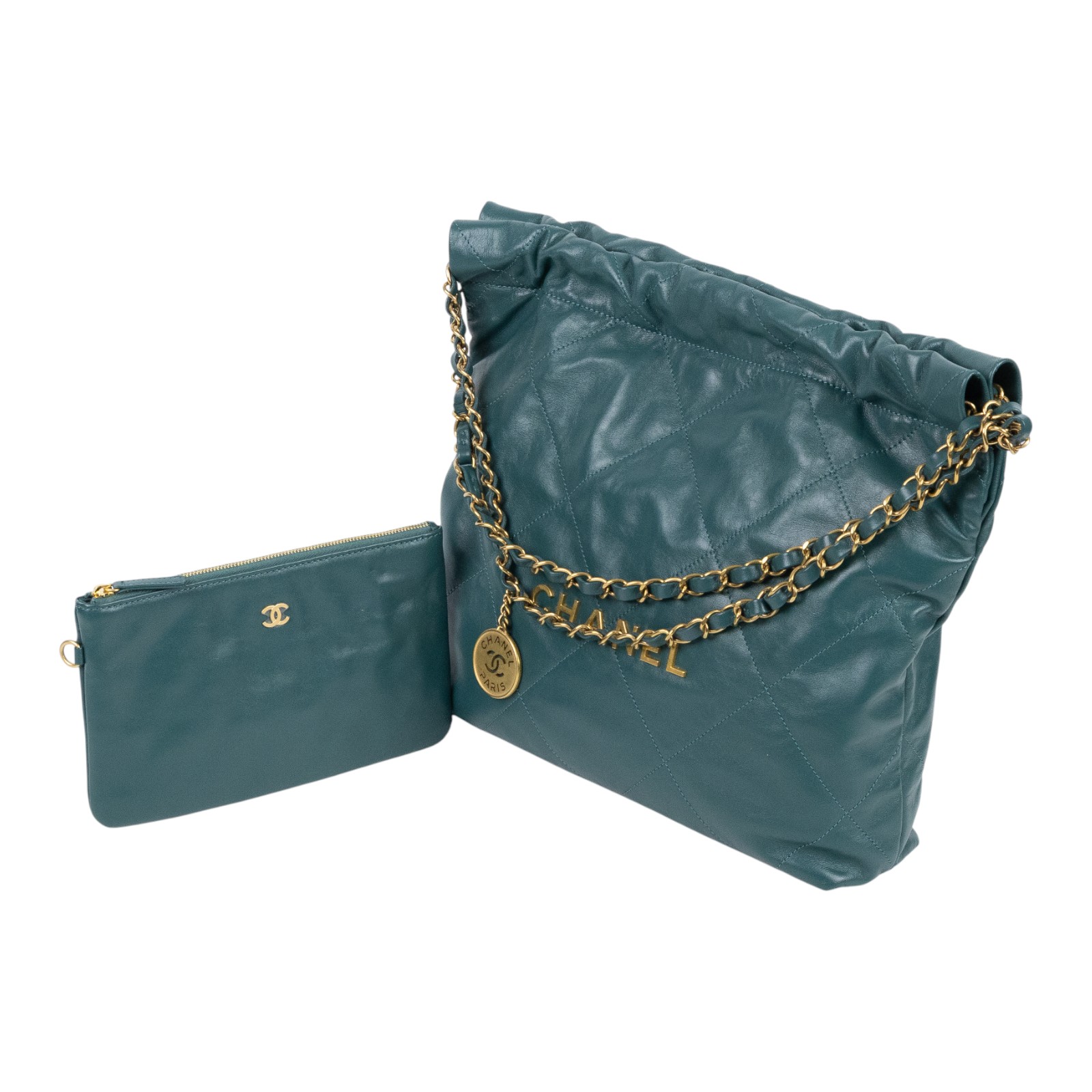 香奈兒 CHANEL 22 小型 束口包 AS3260 B08037 晶片款 綠金22包 小號 原廠盒子/防塵袋/購買證明