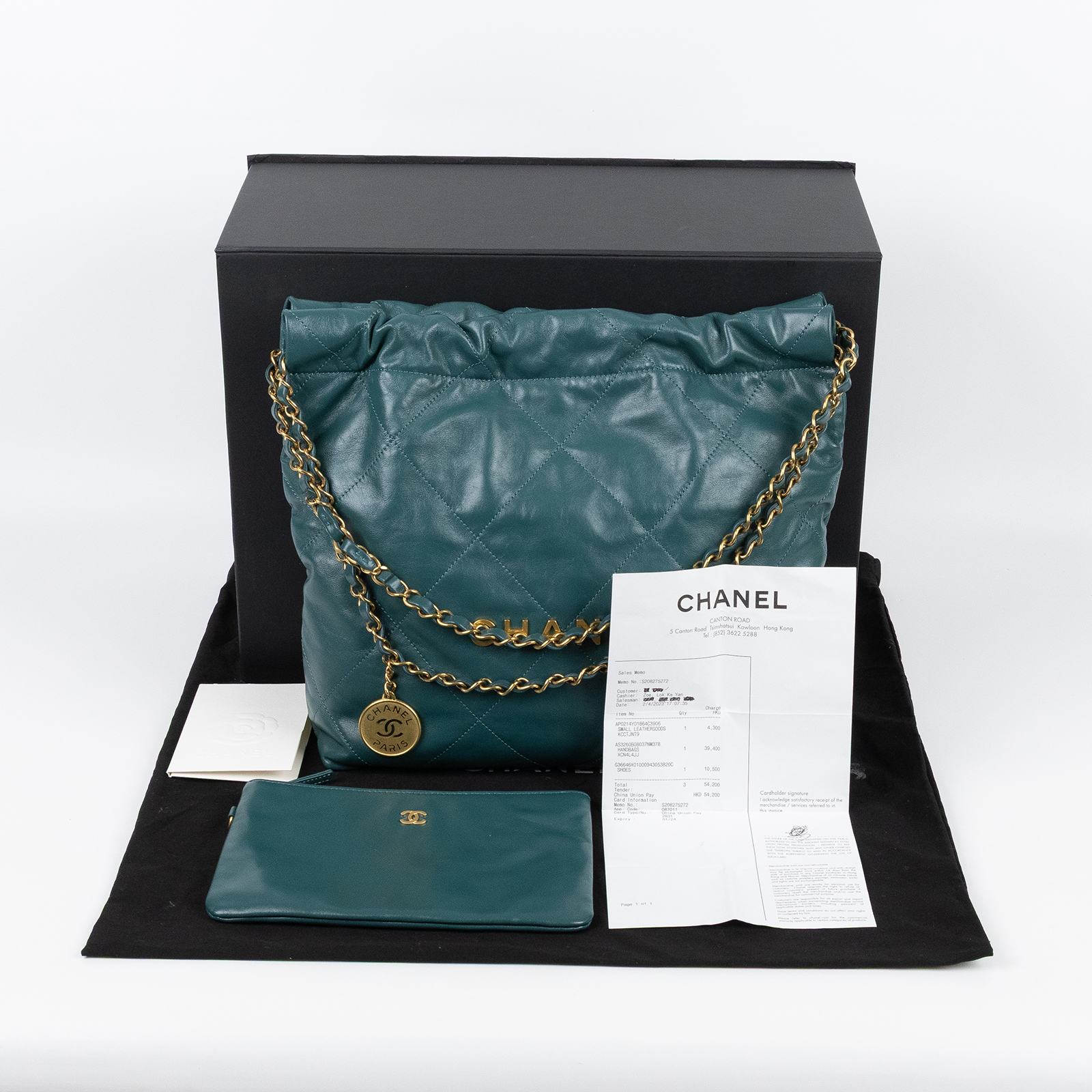 香奈兒 CHANEL 22 小型 束口包 AS3260 B08037 晶片款 綠金22包 小號 原廠盒子/防塵袋/購買證明