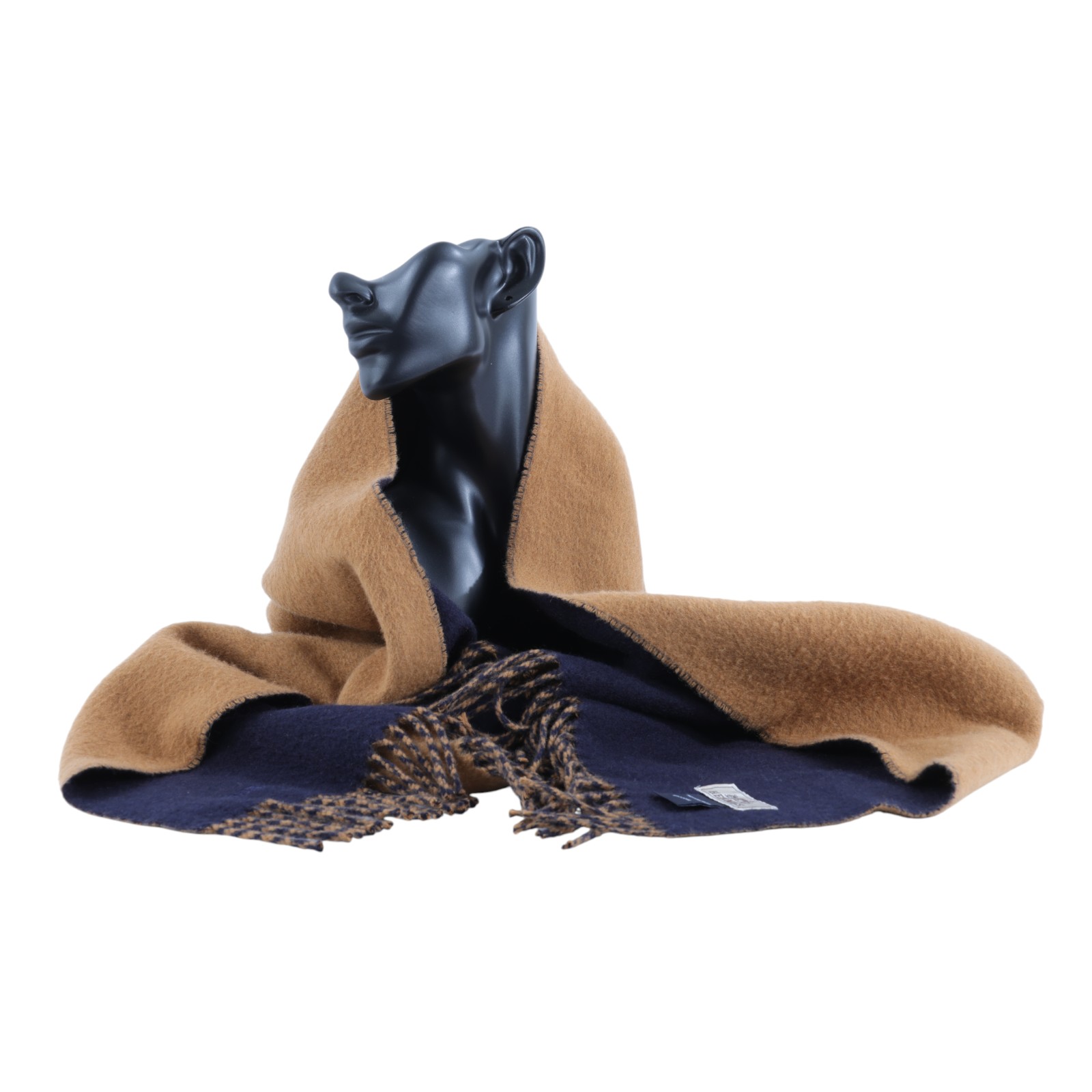 愛馬仕 Hermes 喀什米爾羊毛 圍巾   深藍咖啡羊毛圍巾 無附屬品