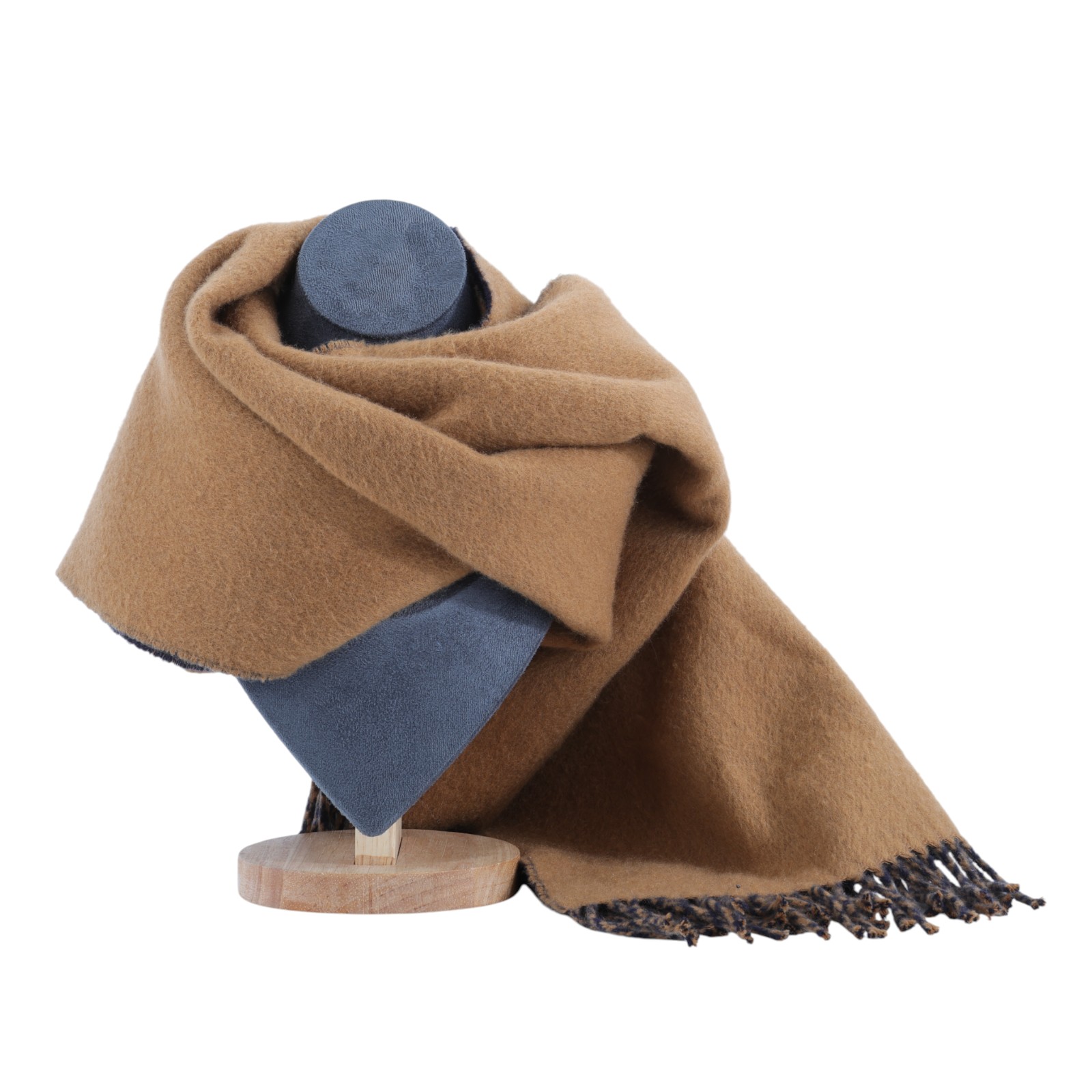 愛馬仕 Hermes 喀什米爾羊毛 圍巾   深藍咖啡羊毛圍巾 無附屬品