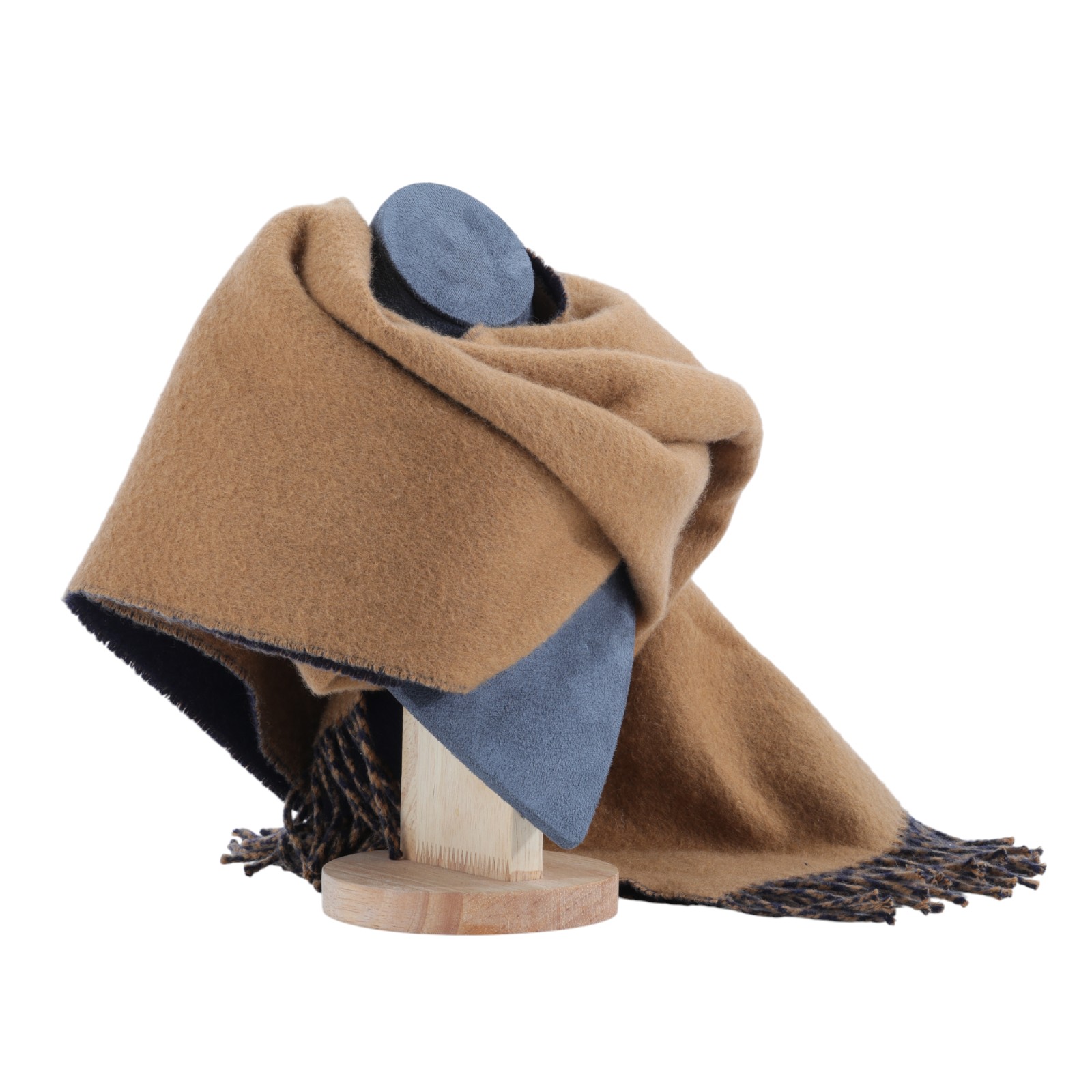 愛馬仕 Hermes 喀什米爾羊毛 圍巾   深藍咖啡羊毛圍巾 無附屬品