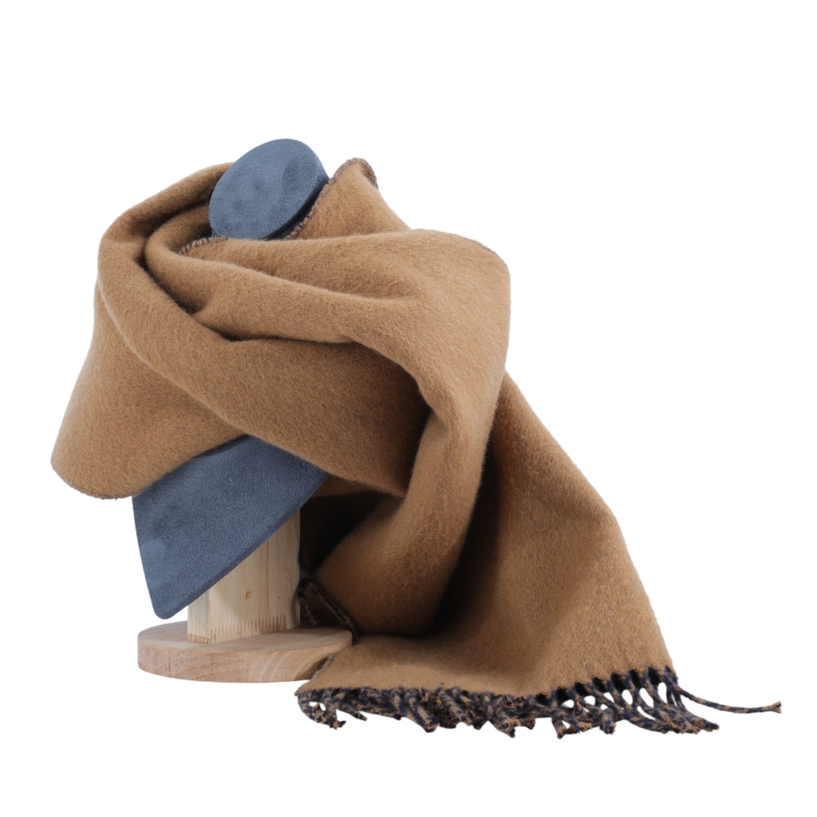 愛馬仕 Hermes 喀什米爾羊毛 圍巾   深藍咖啡羊毛圍巾 無附屬品