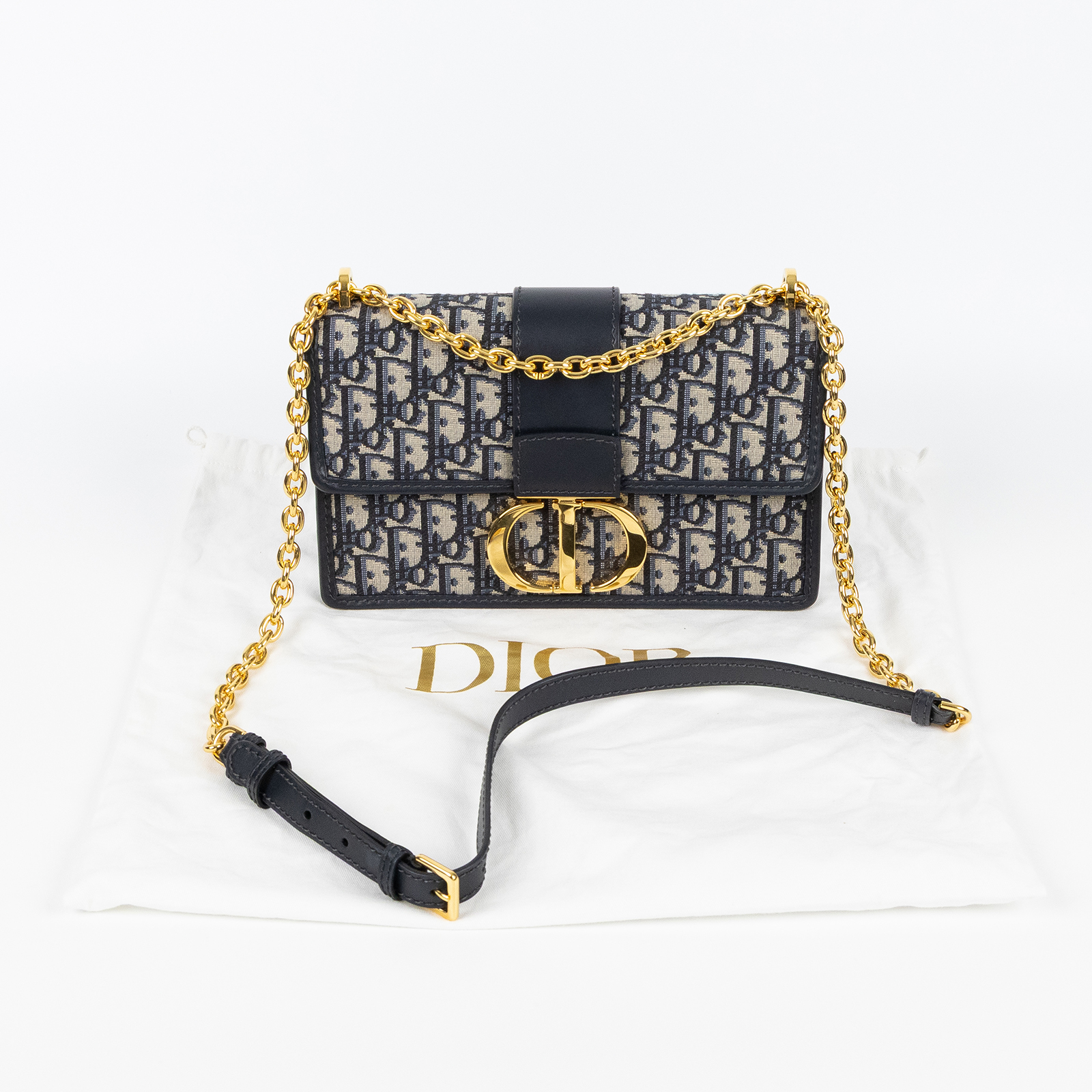 迪奧 CHRISTIAN DIOR 30 Montaigne 鏈帶 肩背手提包 M9208UTZQ 藍緹花蒙田30鍊帶款 防塵袋