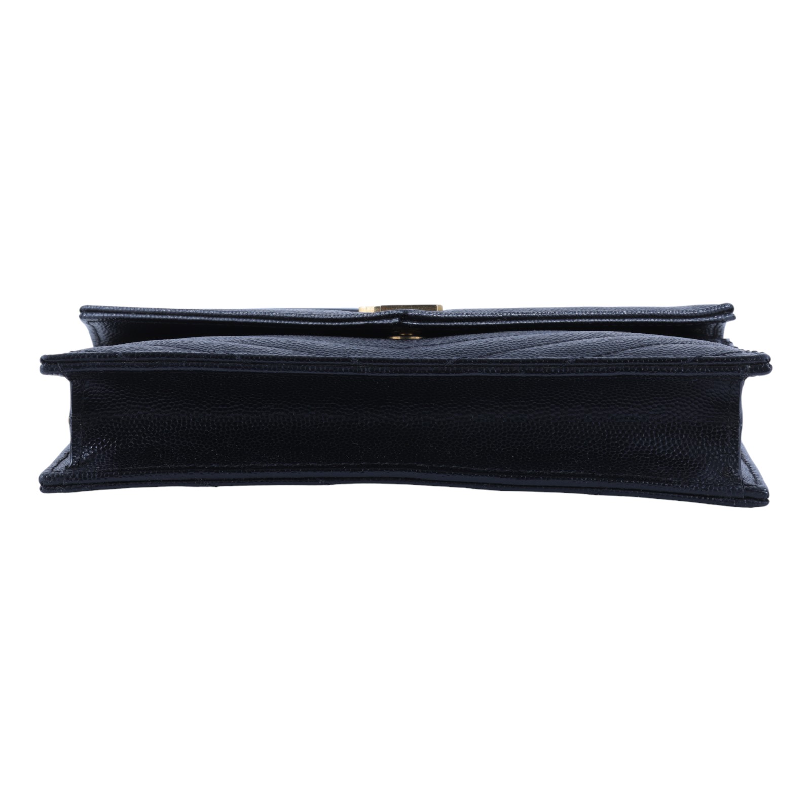 聖羅蘭 YSL SAINT LAURENT 山形紋 鏈袋 信封包 金扣 393953BOW01 黑金魚子醬WOC 原廠盒子/防塵袋