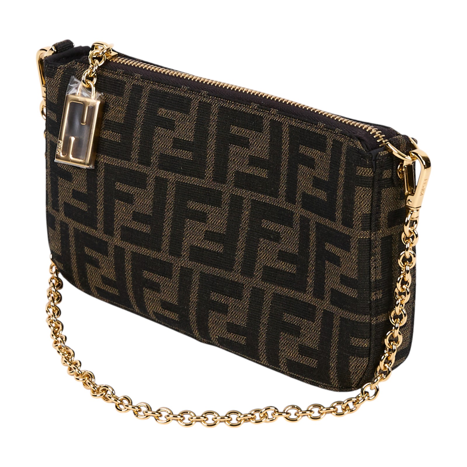 芬迪 FENDI Baguette FF布料 飾鏈 手拿包 8BS073AD23 帆布FF麻將包 防塵袋