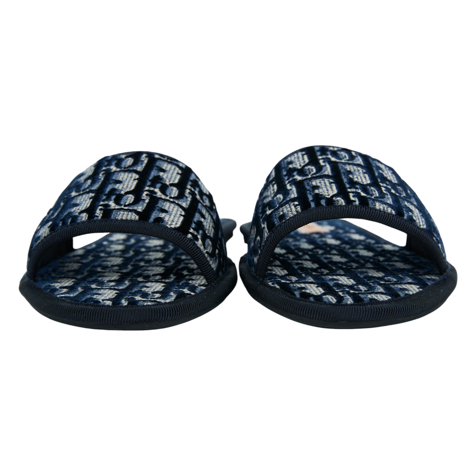 迪奧 CHRISTIAN DIOR Chez Moi 拖鞋 KCQ491OBE_38 深藍帆布絲絨拖鞋 原廠盒子/防塵袋