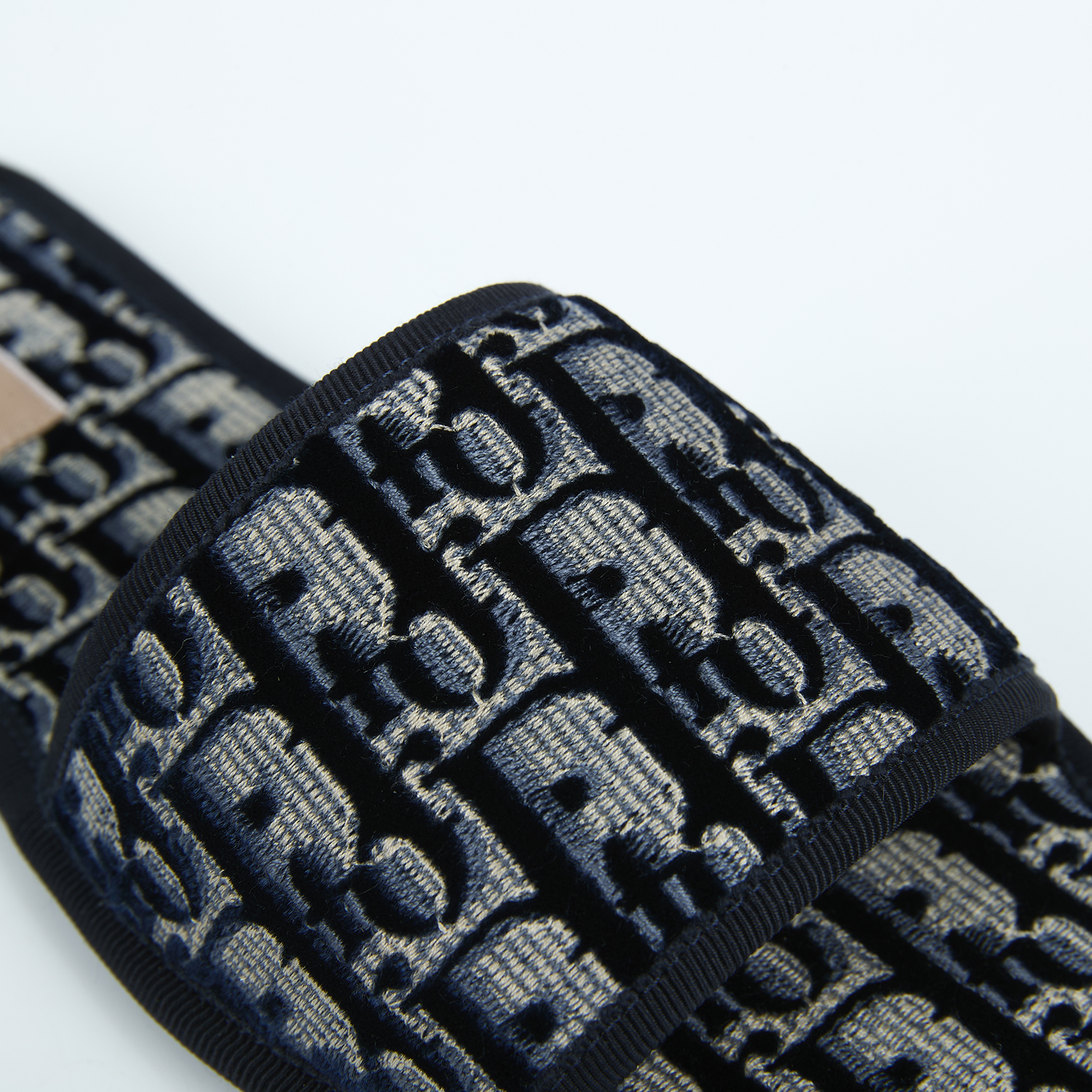 迪奧 CHRISTIAN DIOR Chez Moi 拖鞋 KCQ491OBE_38 深藍帆布絲絨拖鞋 原廠盒子/防塵袋