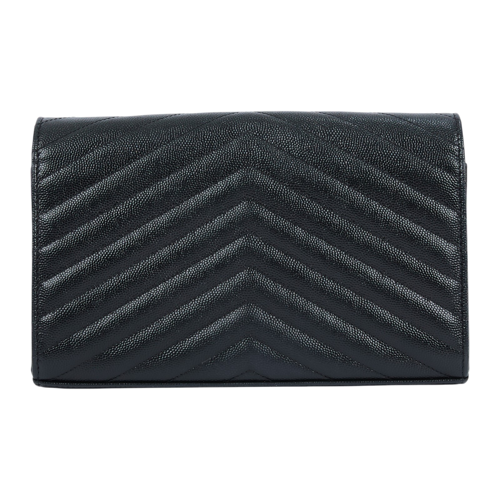 聖羅蘭 YSL SAINT LAURENT Cassandre 經典粒面皮革 鏈條 錢包 銀色五金 377828BOW02 黑銀魚子醬WOC 防塵袋/原廠盒子