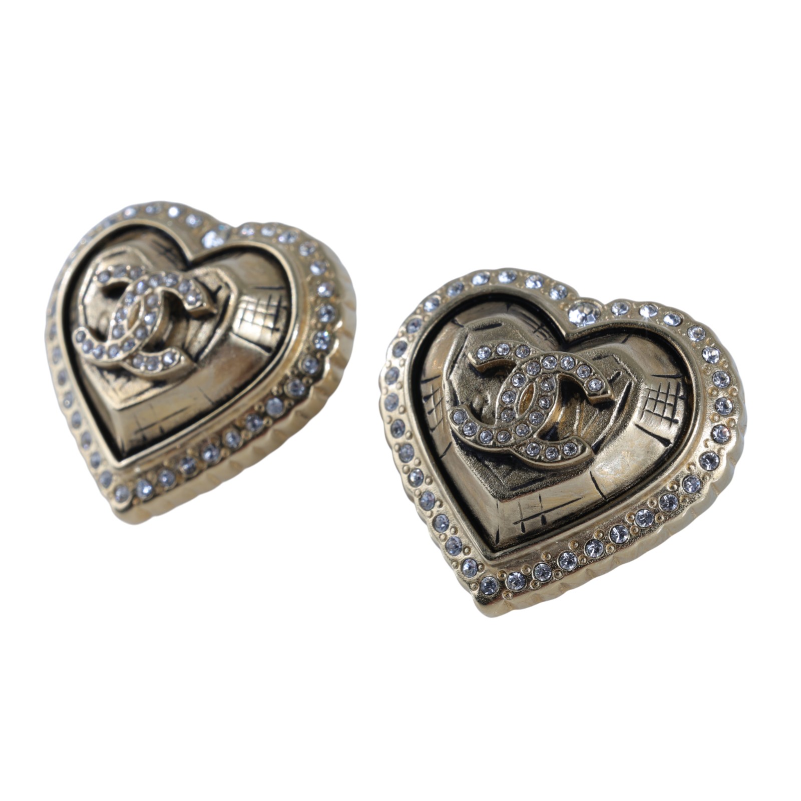 香奈兒 CHANEL CC LOGO 耳環 耳釘 L25 K 金愛心水鑽耳環 無附屬品