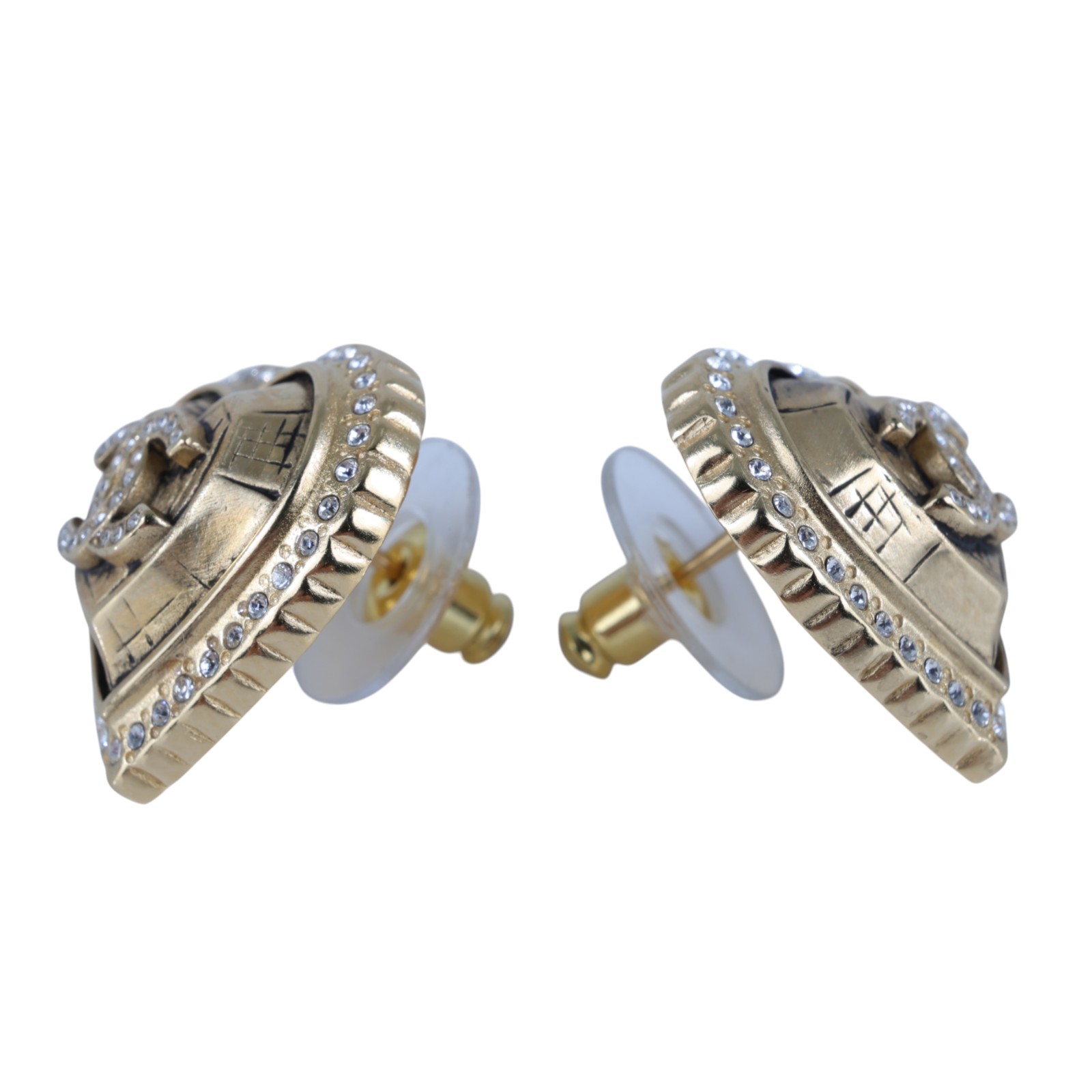 香奈兒 CHANEL CC LOGO 耳環 耳釘 L25 K 金愛心水鑽耳環 無附屬品