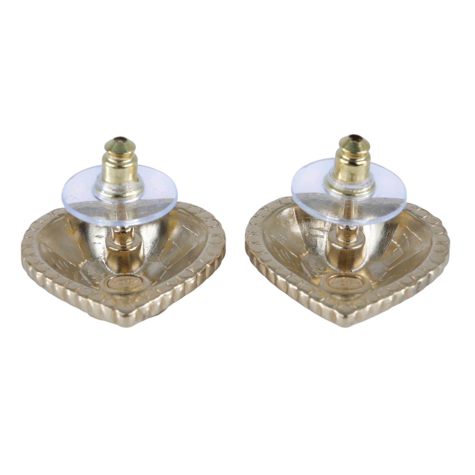 香奈兒 CHANEL CC LOGO 耳環 耳釘 L25 K 金愛心水鑽耳環 無附屬品