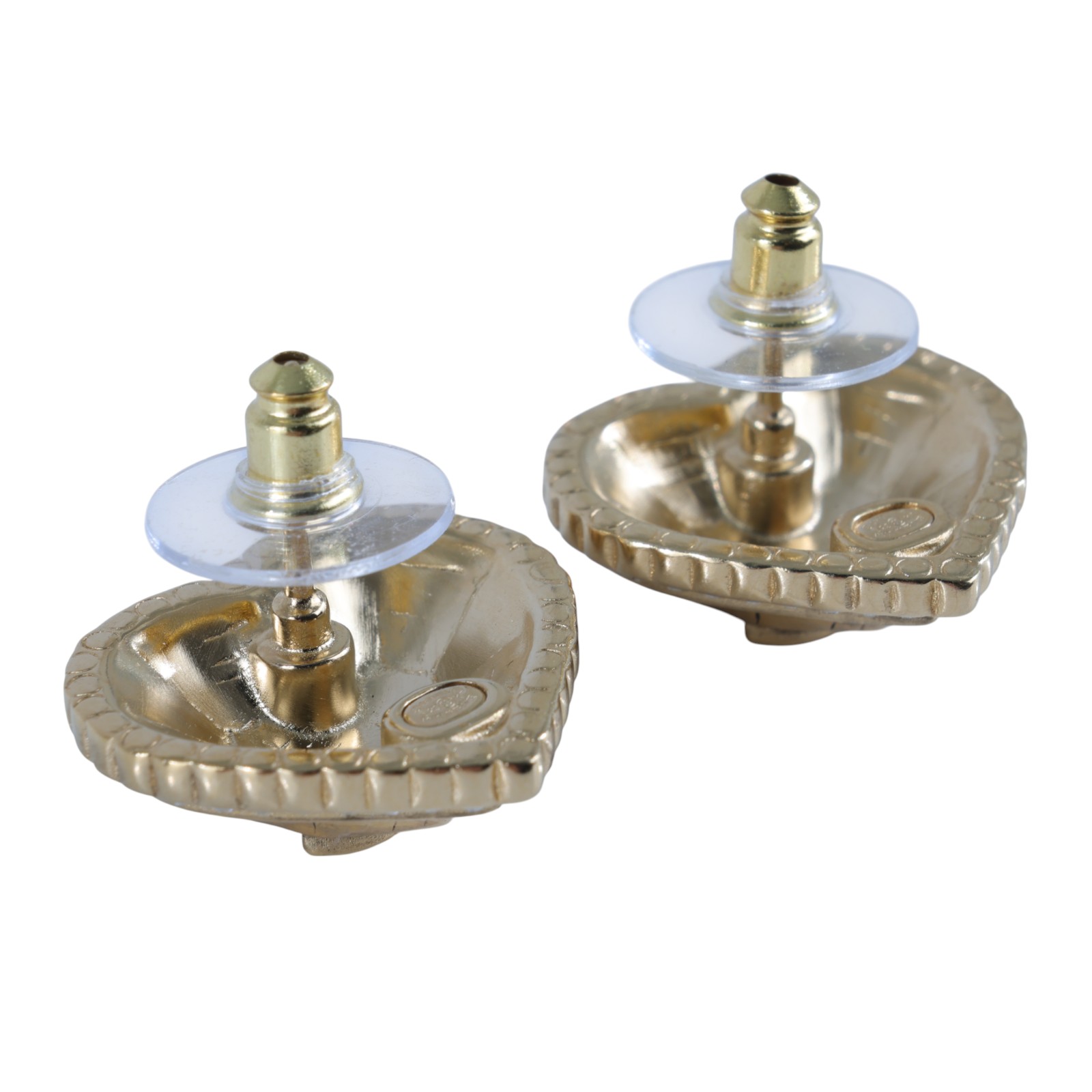 香奈兒 CHANEL CC LOGO 耳環 耳釘 L25 K 金愛心水鑽耳環 無附屬品