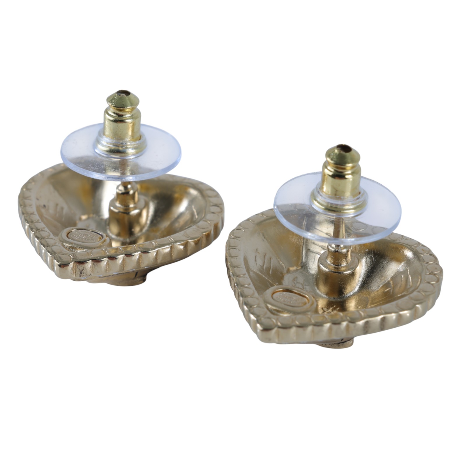 香奈兒 CHANEL CC LOGO 耳環 耳釘 L25 K 金愛心水鑽耳環 無附屬品