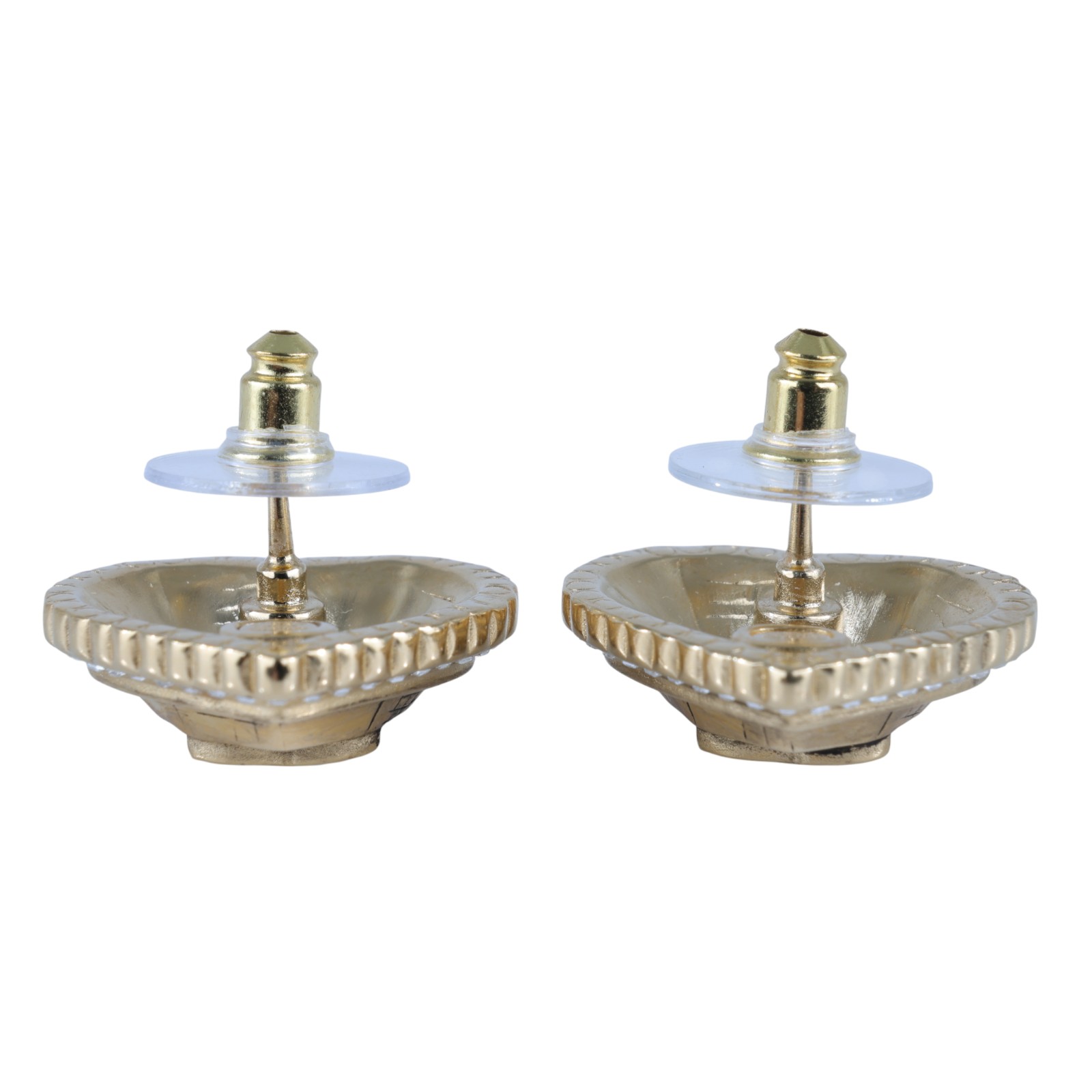 香奈兒 CHANEL CC LOGO 耳環 耳釘 L25 K 金愛心水鑽耳環 無附屬品