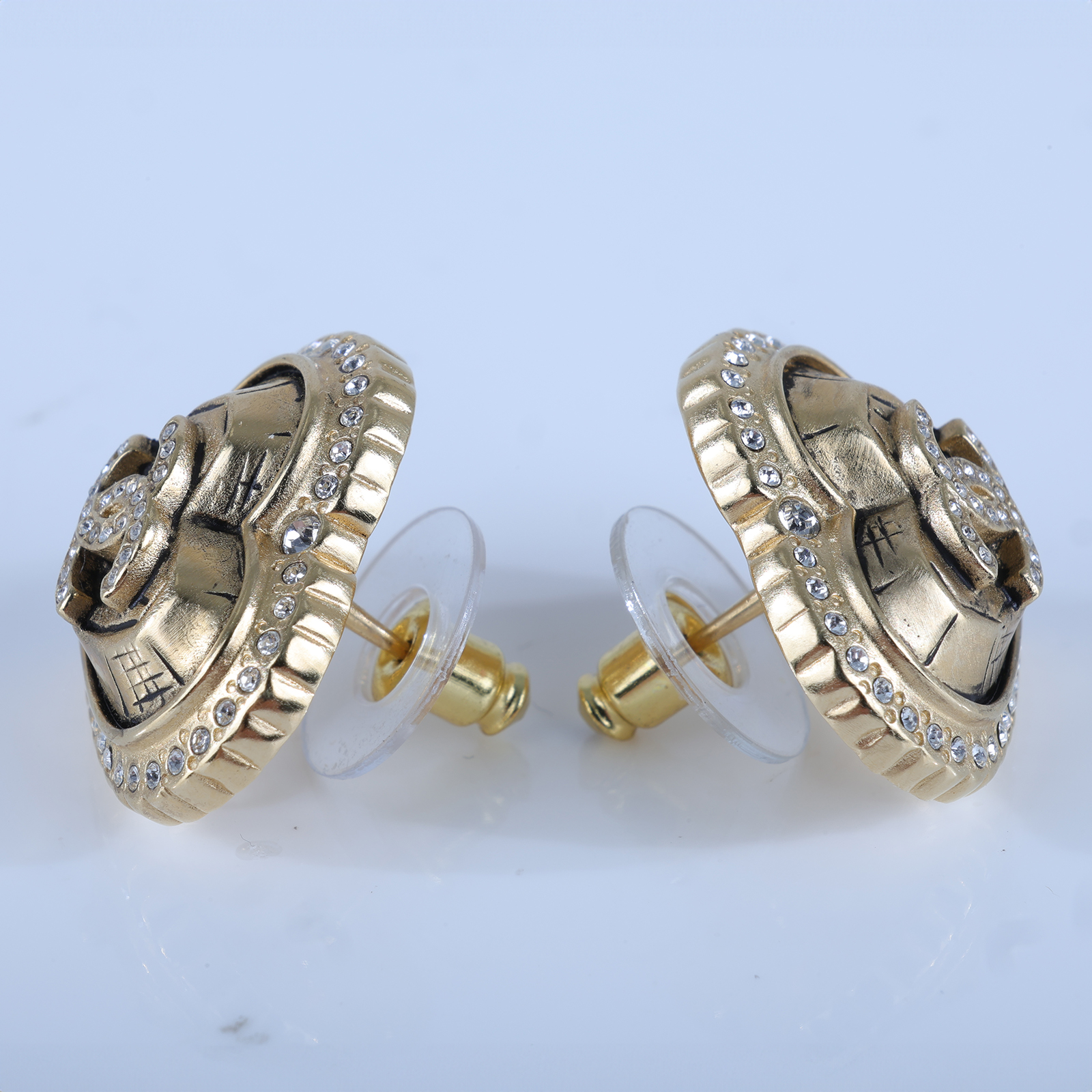 香奈兒 CHANEL CC LOGO 耳環 耳釘 L25 K 金愛心水鑽耳環 無附屬品