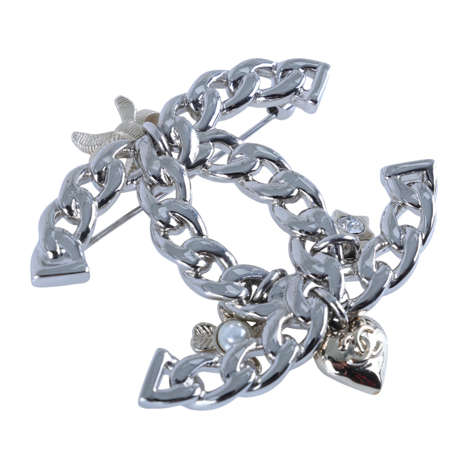 香奈兒 CHANEL CC LOGO 胸針 B25/K 雙C蝴蝶結幸運草吊飾胸針 無附屬品