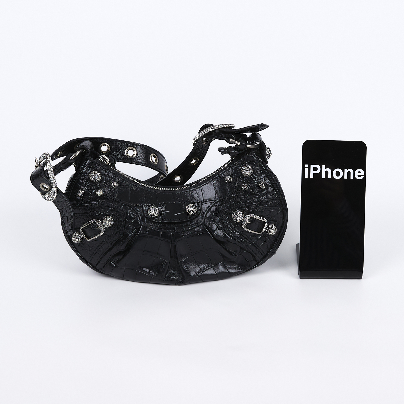 巴黎世家 BALENCIAGA Le cagole XS 半月 可頌包 6713091VGUY 黑水鑽 Le Cagole XS 防塵袋