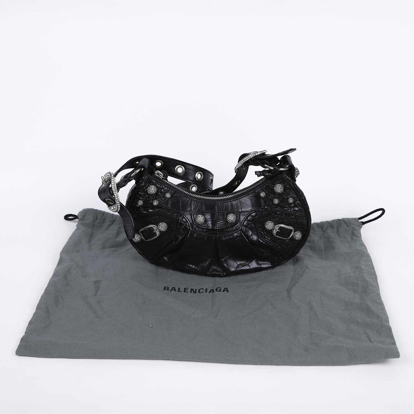 巴黎世家 BALENCIAGA Le cagole XS 半月 可頌包 6713091VGUY 黑水鑽 Le Cagole XS 防塵袋