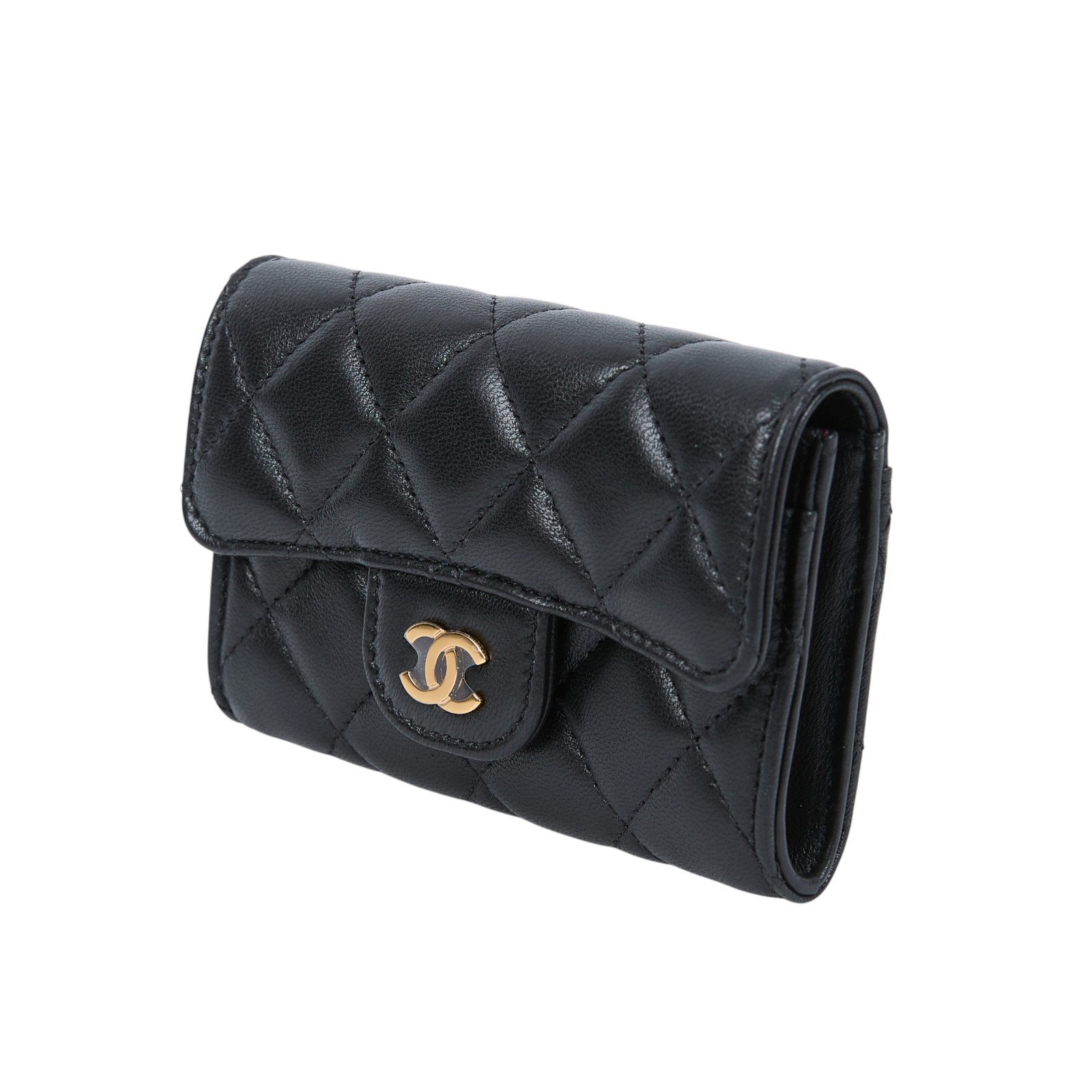 香奈兒 CHANEL CC LOGO 口蓋 卡片夾 錢包 AP0214 31開 黑金羊掀蓋卡包 原廠盒子/防塵袋/保證卡