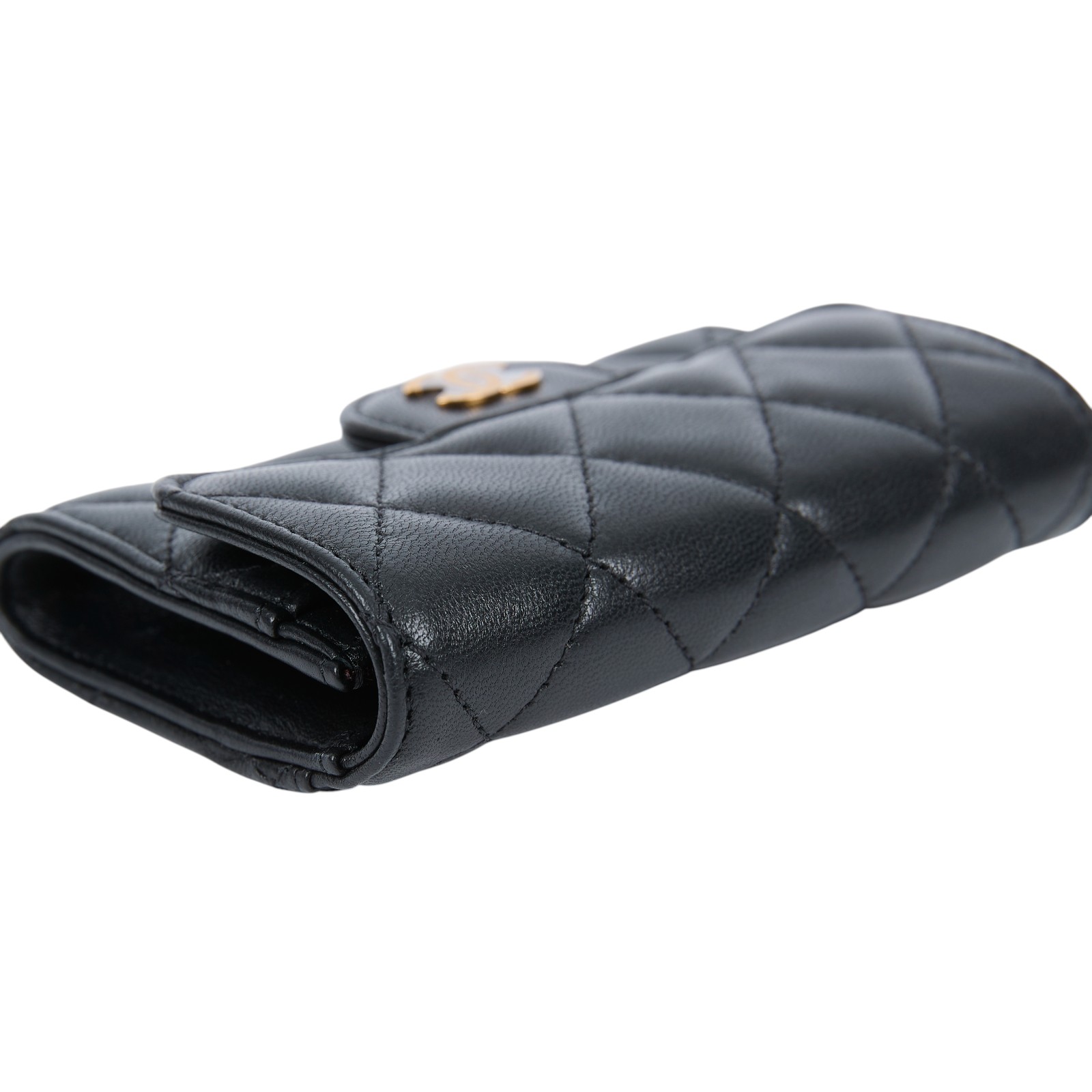 香奈兒 CHANEL CC LOGO 口蓋 卡片夾 錢包 AP0214 31開 黑金羊掀蓋卡包 原廠盒子/防塵袋/保證卡