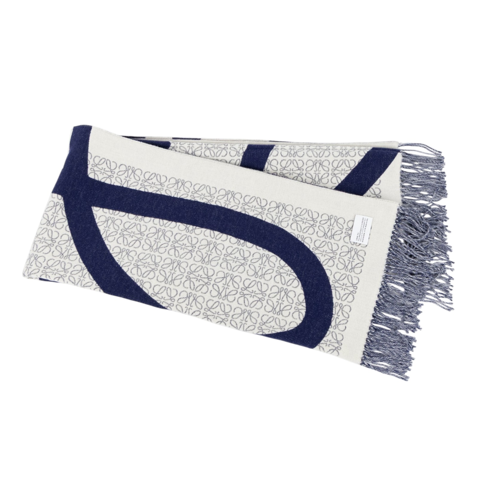 羅意威 LOEWE Anagram 羊毛毛毯 K000230X33 深藍白LOGO流蘇羊毛毯 防塵袋